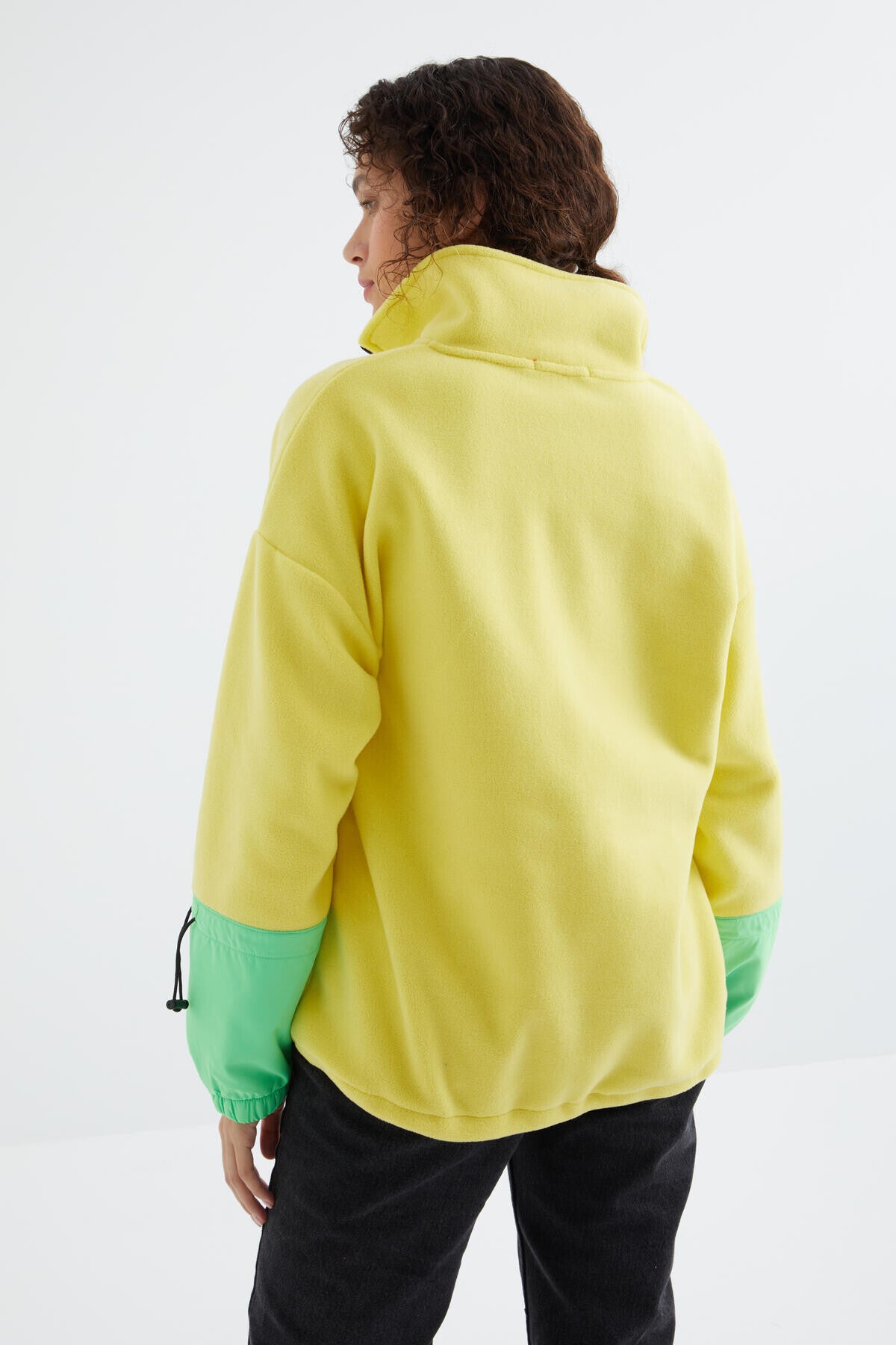 Image of Limon Etek Ucu Büzgülü Yarım Fermuarlı Oversize Kadın Polar Sweatshirt - 97238