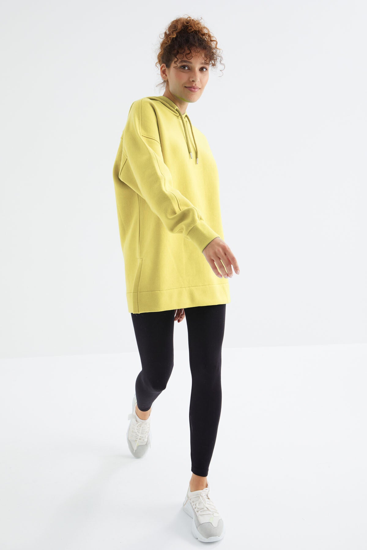 Image of Limon Reglan Kol Basic Kapüşonlu Oversize Sweatshirt Tunik - 97242
