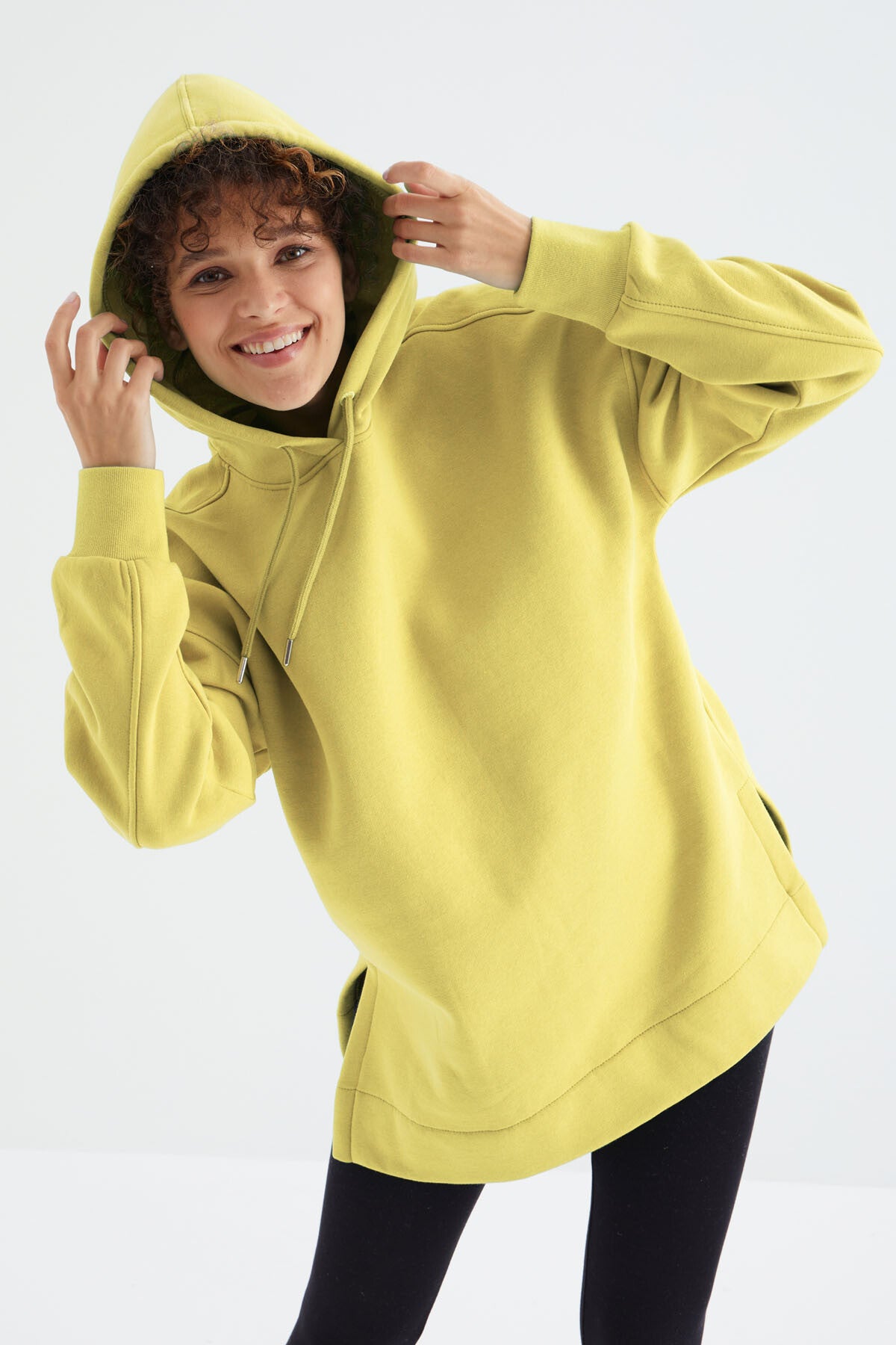 Image of Limon Reglan Kol Basic Kapüşonlu Oversize Sweatshirt Tunik - 97242