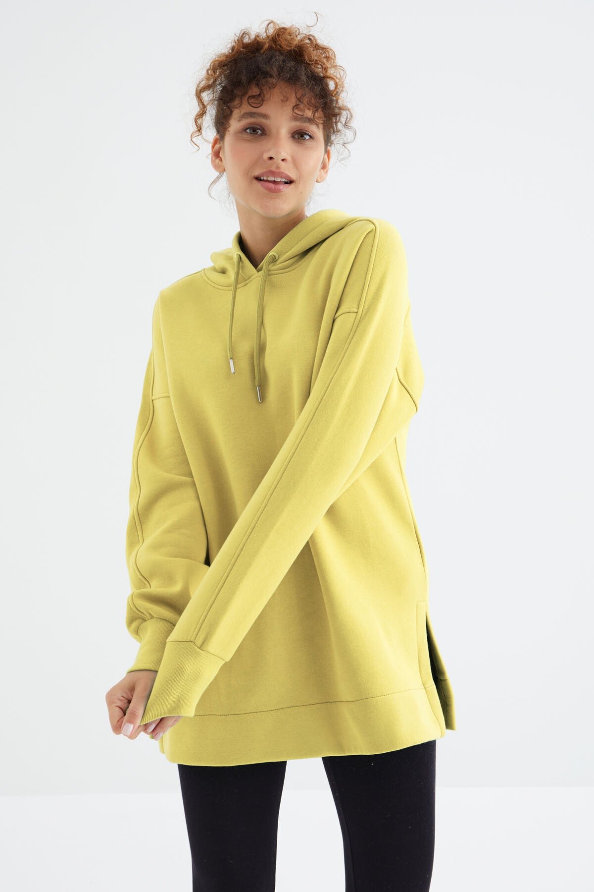 Image of Limon Reglan Kol Basic Kapüşonlu Oversize Sweatshirt Tunik - 97242