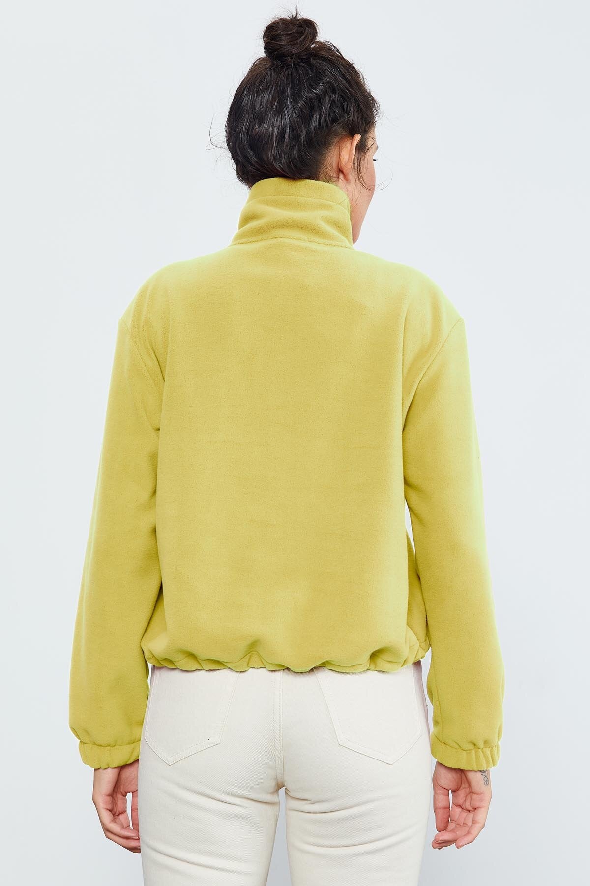 Image of Limon Yarım Fermuar Etek Ucu Büzgülü Kadın Polar Oversize Sweatshirt - 97171