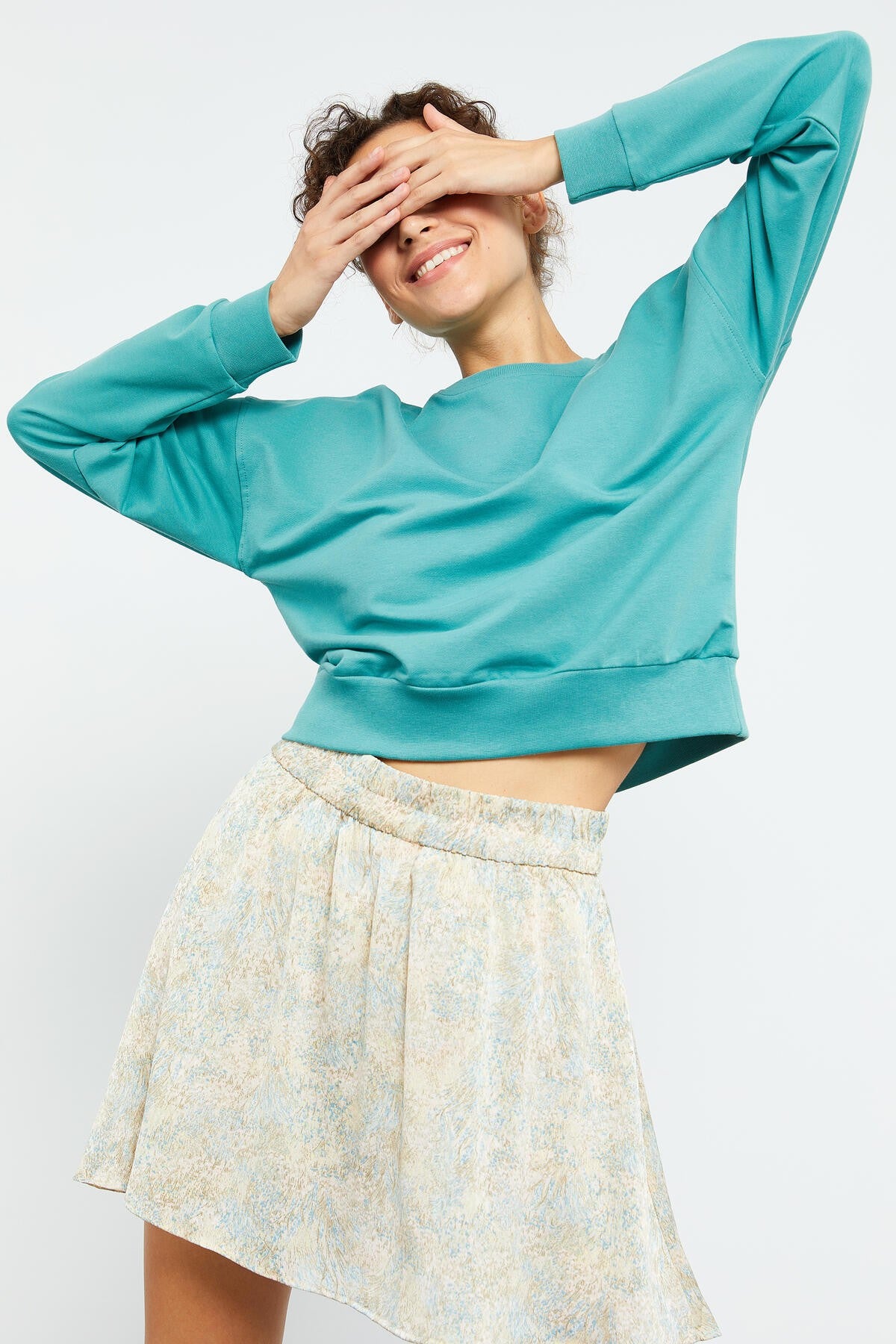 Image of Mint Yeşili Basic Rahat Form O Yaka Kadın Sweatshirt - 97114