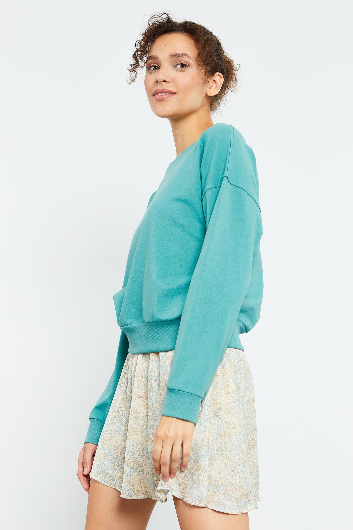 Image of Mint Yeşili Basic Rahat Form O Yaka Kadın Sweatshirt - 97114