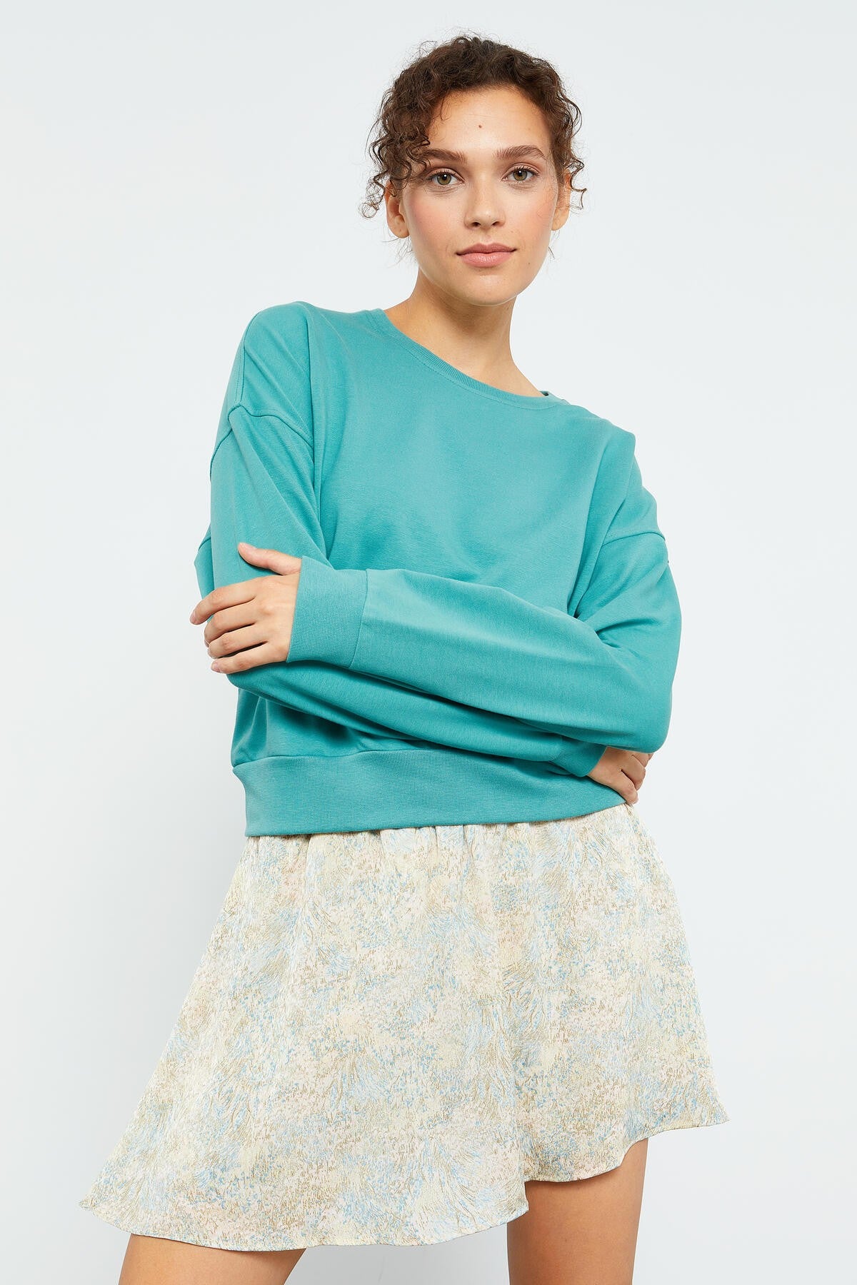 Image of Mint Yeşili Basic Rahat Form O Yaka Kadın Sweatshirt - 97114