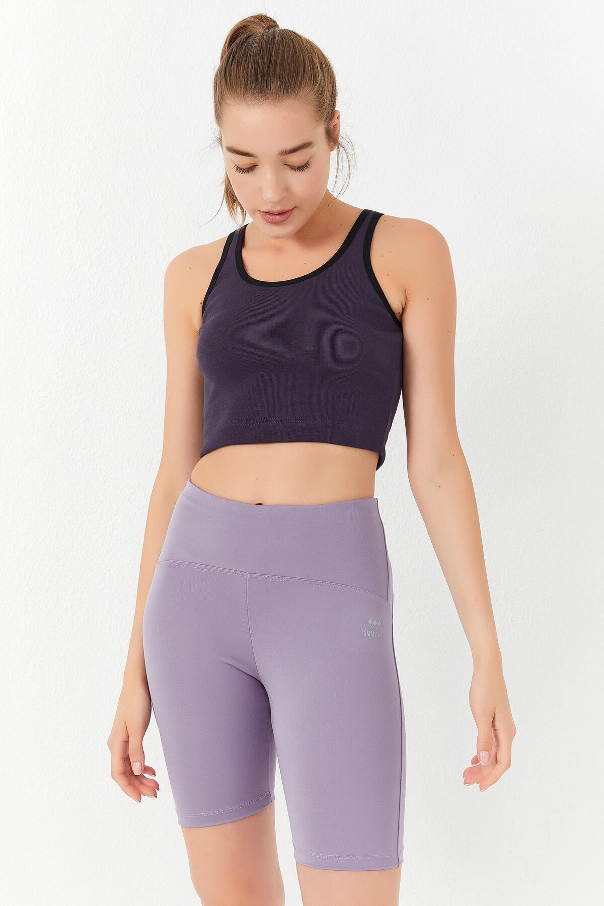 Image of Mor Basic Sıfır Kol Dar Kalıp U Yaka Kadın Crop Top Atlet - 97162