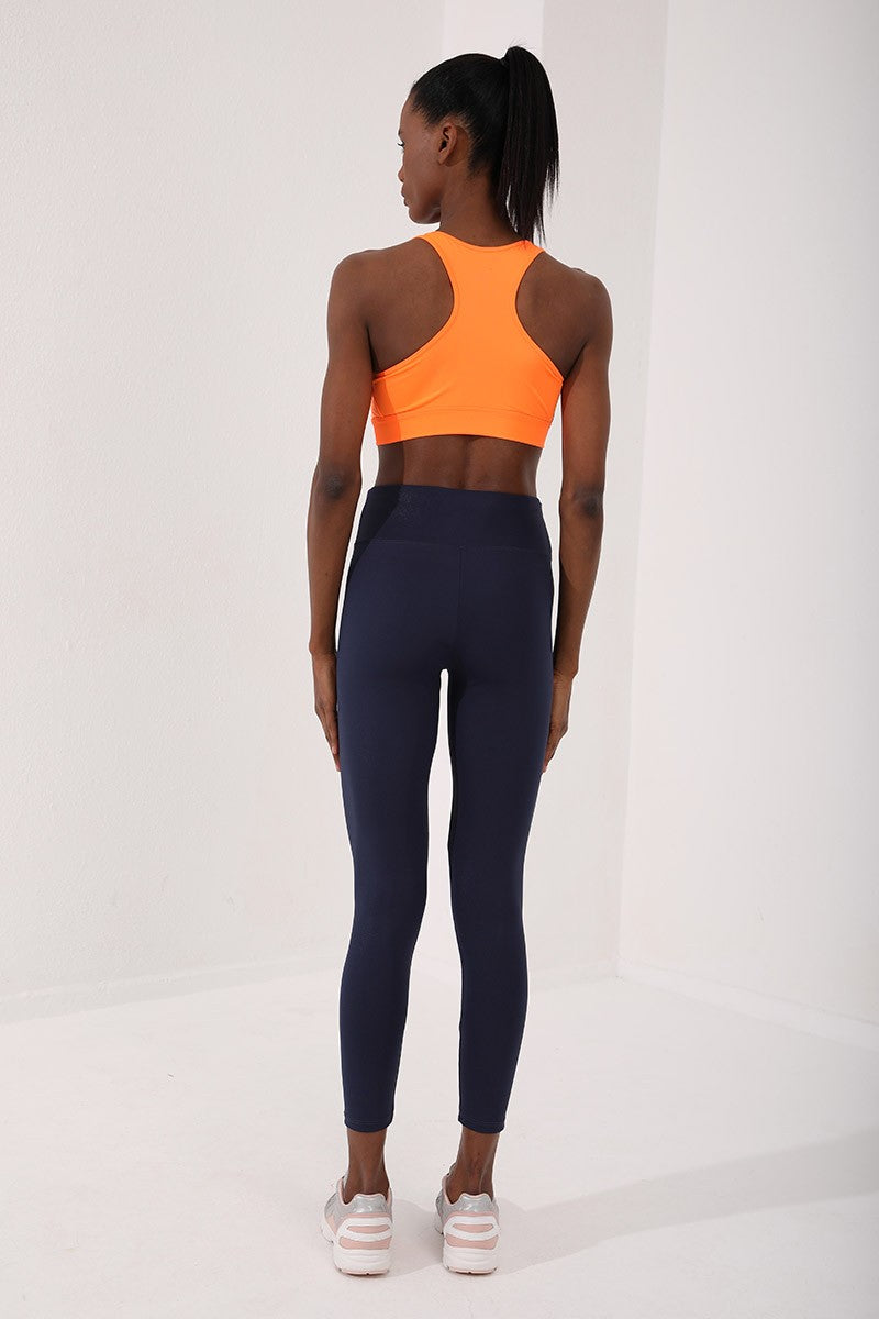 Image of Neon Oranj Sırt Detaylı Dar Kalıp U Yaka Kadın Spor Büstiyer - 97120