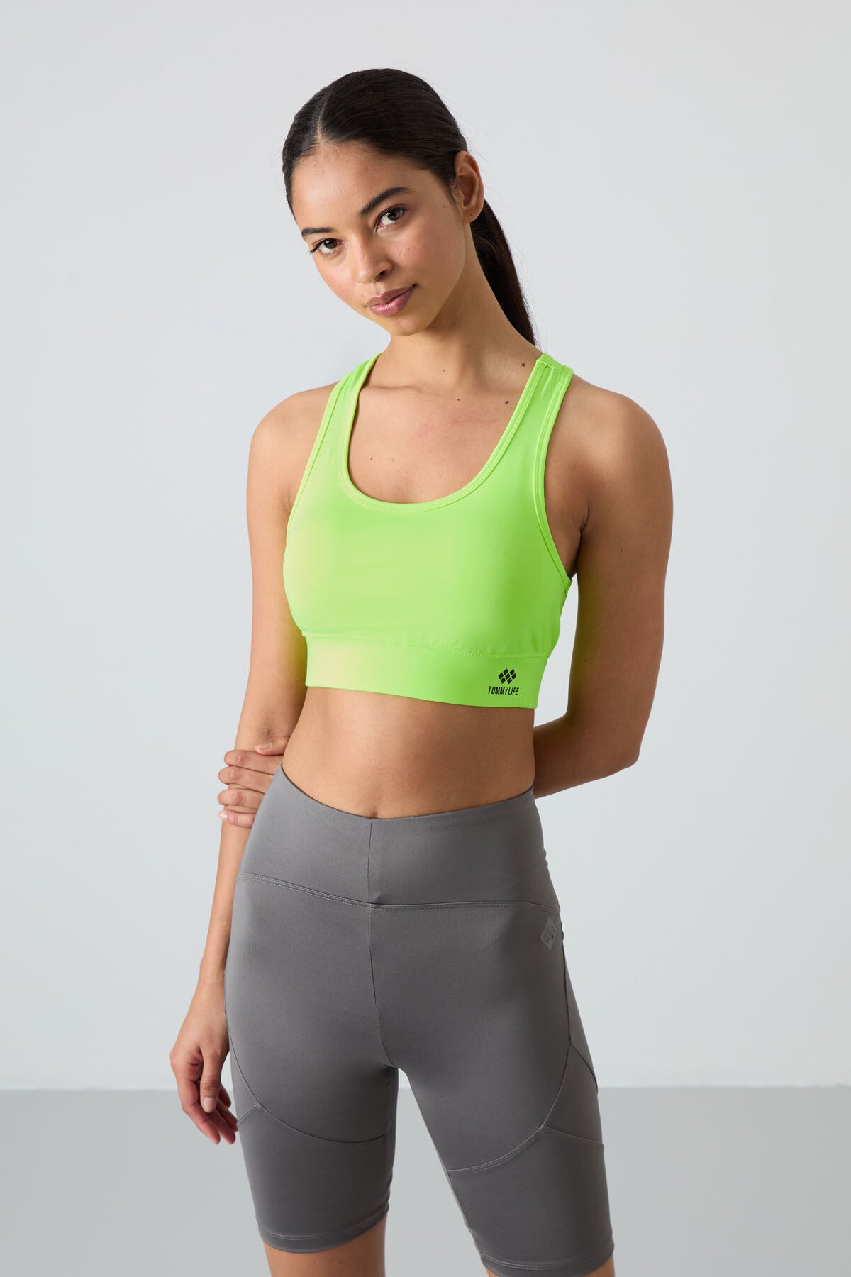 Image of Neon Sarı Sırt Detaylı Dar Kalıp U Yaka Kadın Spor Büstiyer - 97120
