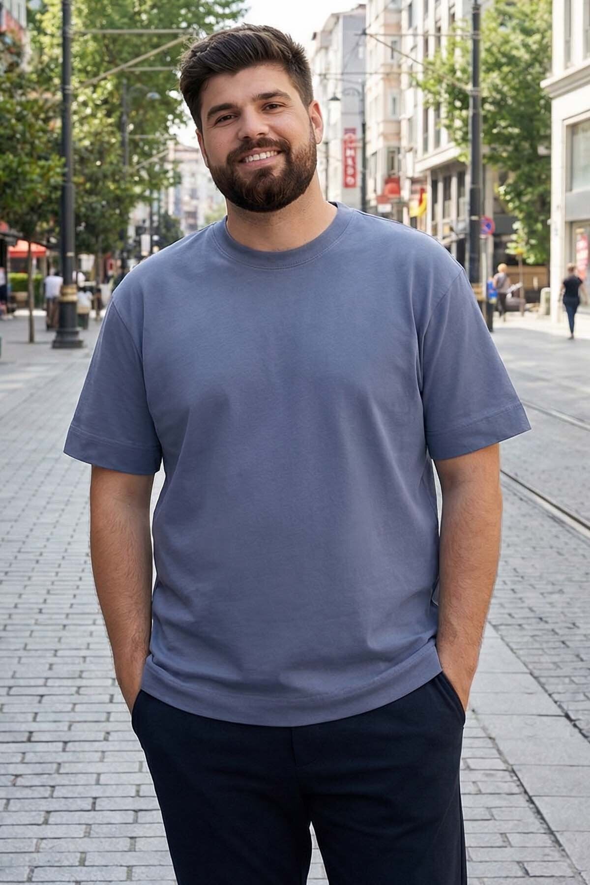 Image of Petrol Basic Kısa Kol O Yaka Büyük Beden Erkek T-Shirt - 88072