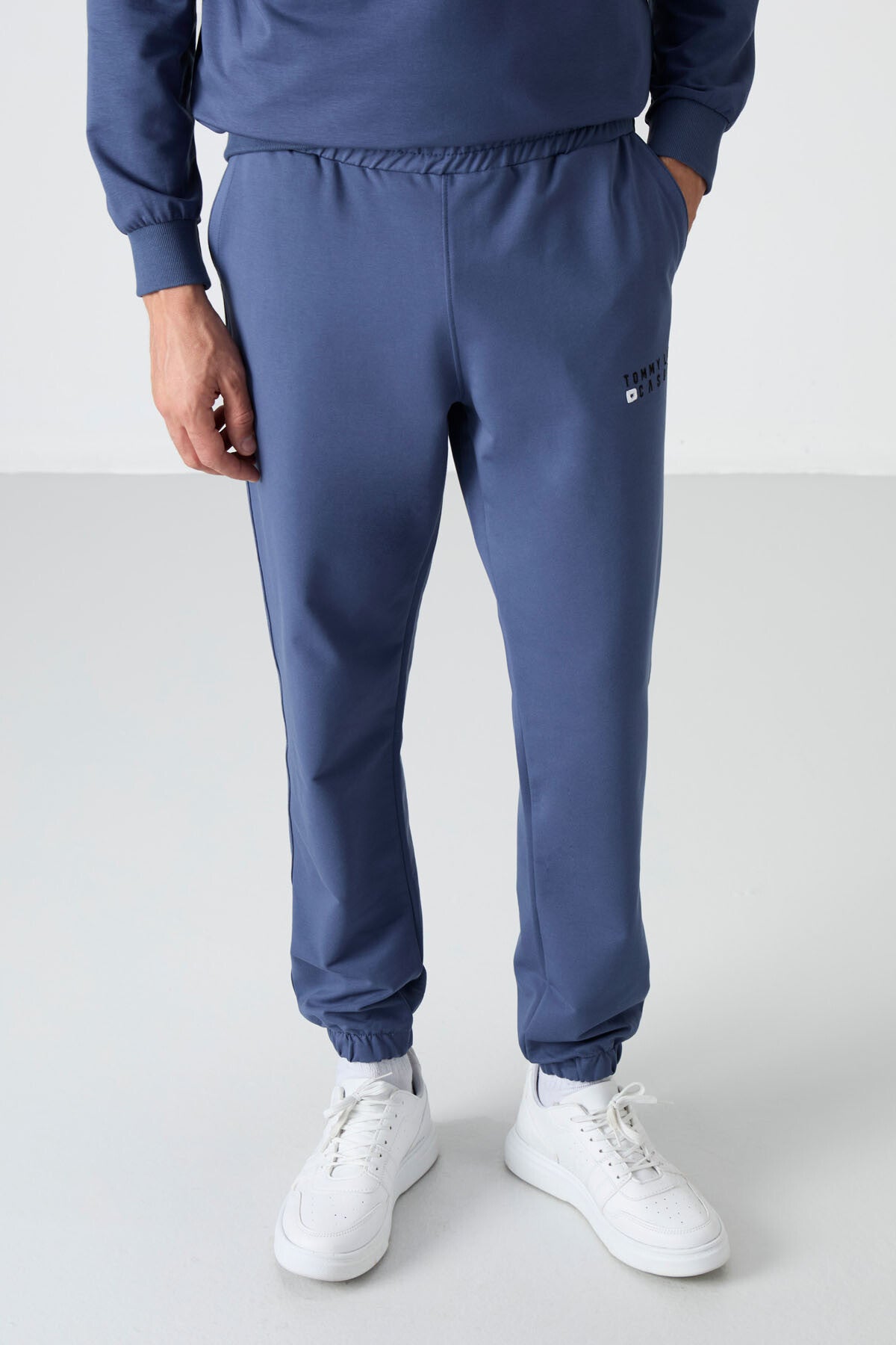 Image of Set trening bărbătesc supradimensionat, culoare petrol, cu guler rotund, tiv elastic, bumbac - 85120