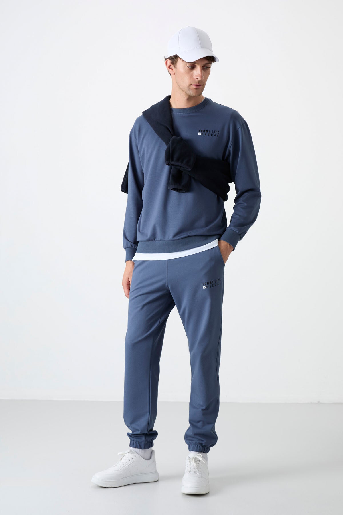Image of Petrol Casual O Yaka Lastik Paça Pamuklu Erkek Oversize Eşofman Takımı - 85120