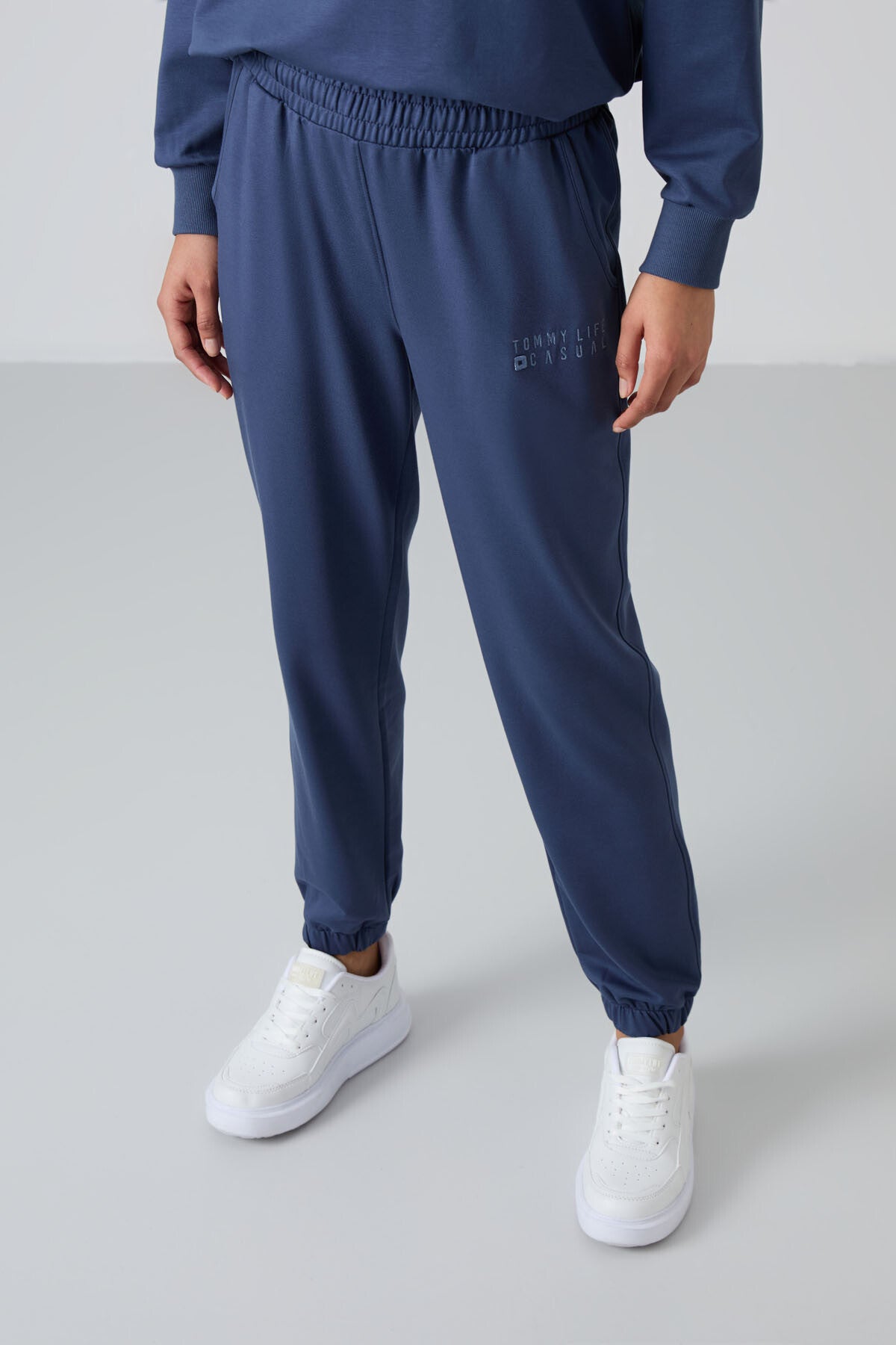 Image of Set trening pentru femei, culoare petrol, cu guler rotund, model oversize, cu tiv elastic - 95287