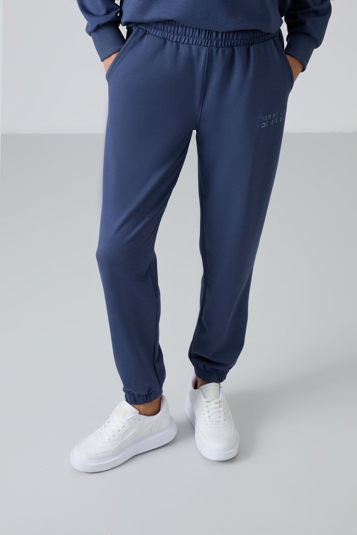 Image of Set trening pentru femei, culoare petrol, cu guler rotund, model oversize, cu tiv elastic - 95287