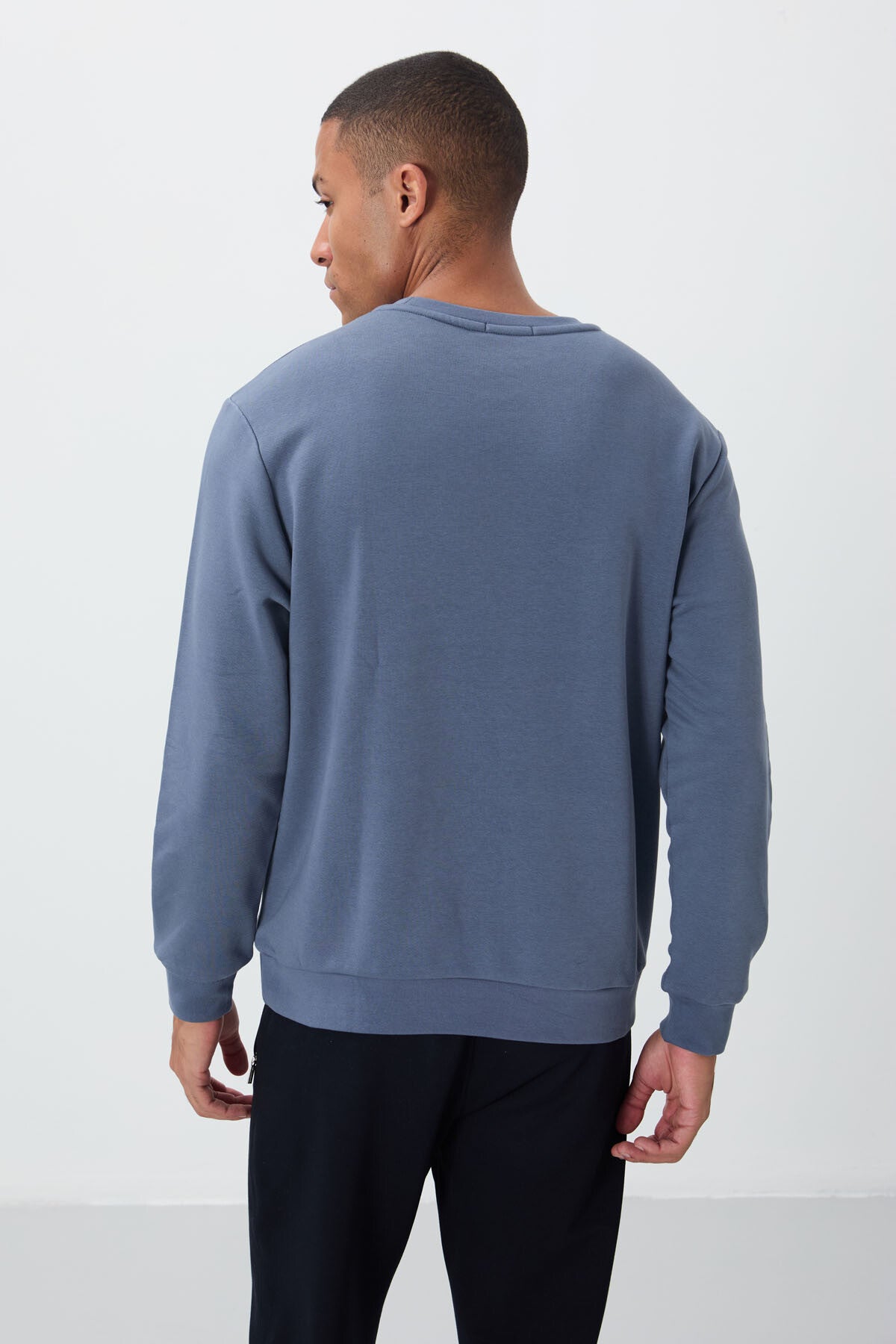 Image of Petrol Yazı Nakışlı O Yaka Rahat Form İçi Polarlı Erkek Sweatshirt - 88020