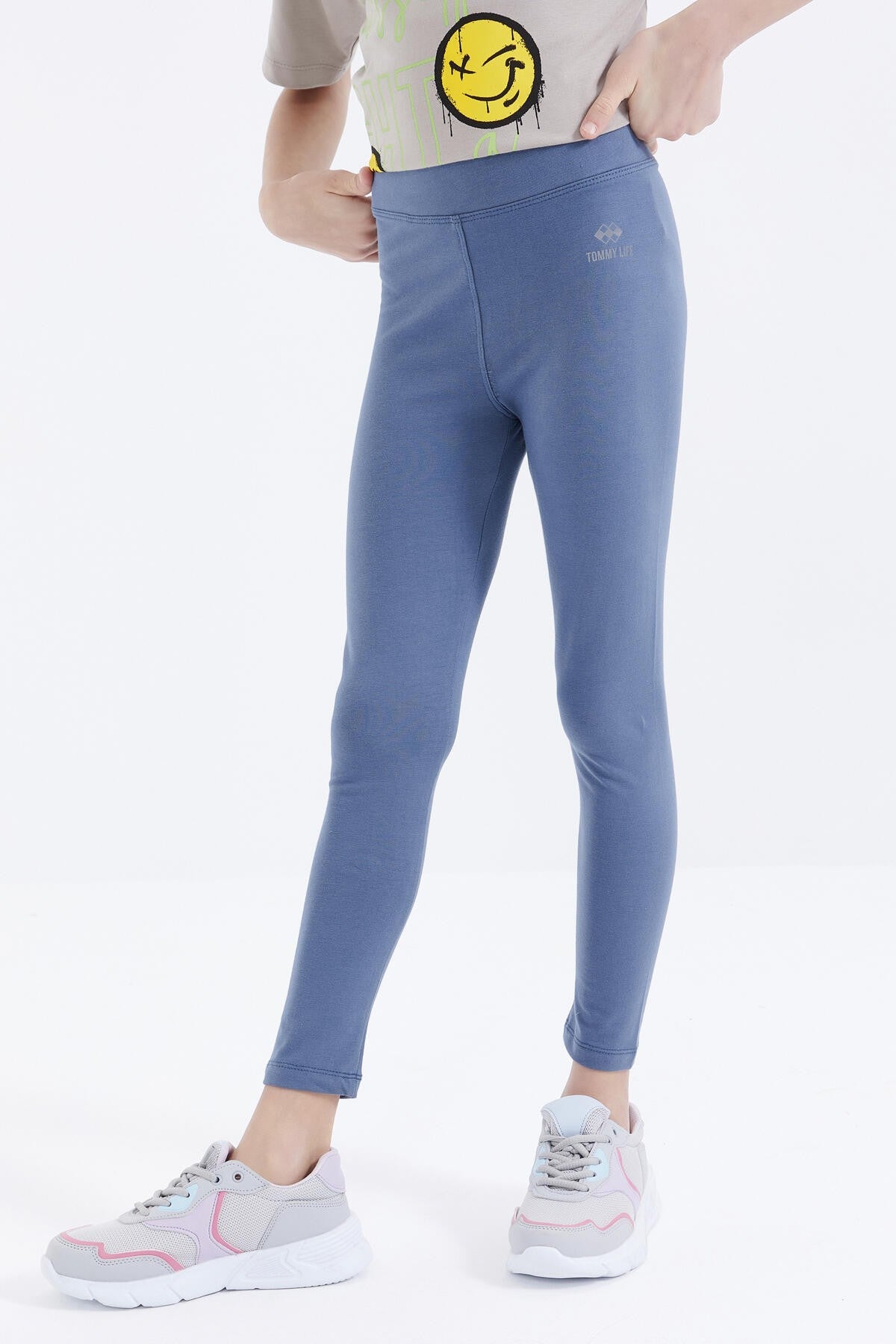 Image of Colanți de fete, culoare petrol, cu talie înaltă, slim fit - 75047
