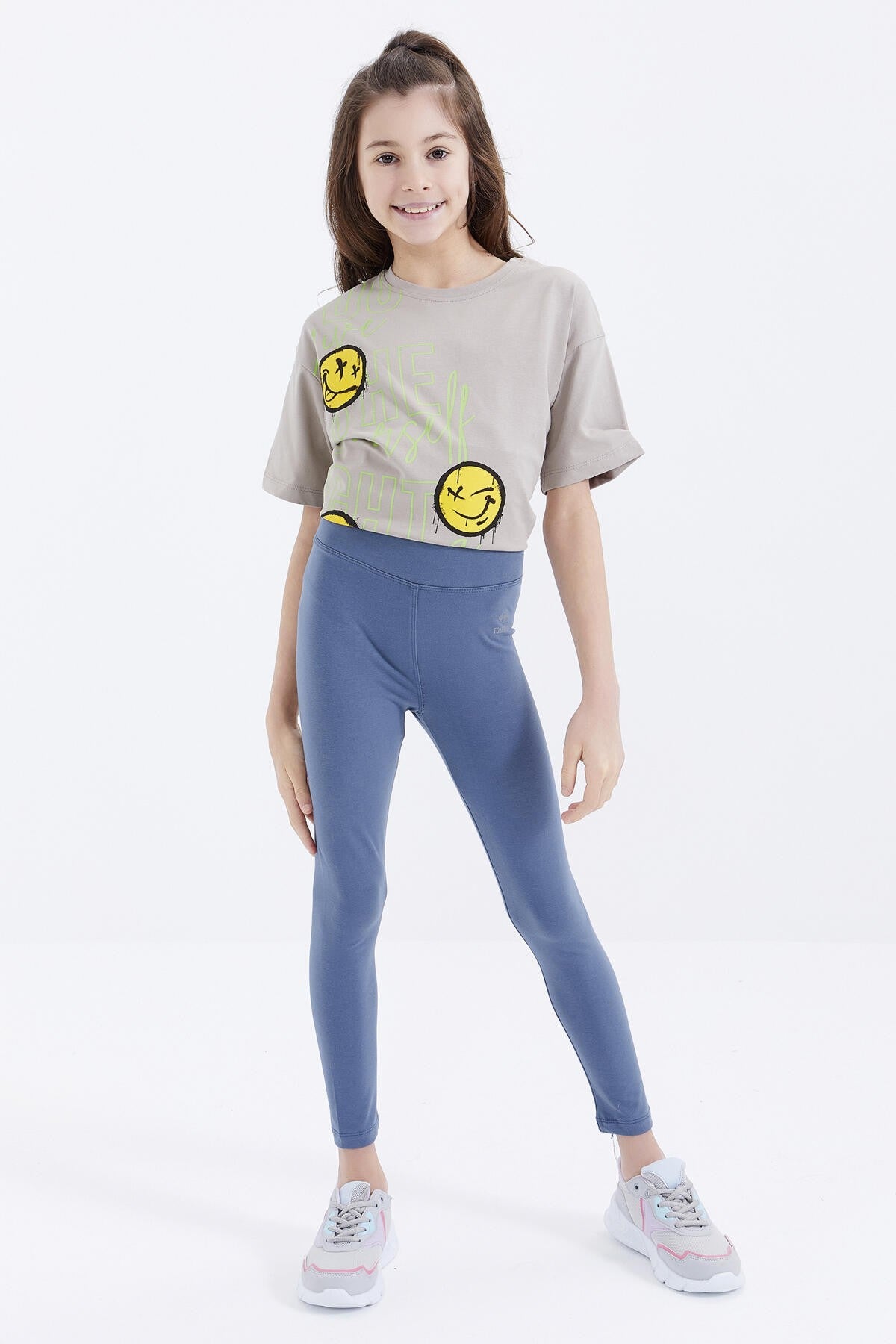 Image of Colanți de fete, culoare petrol, cu talie înaltă, slim fit - 75047