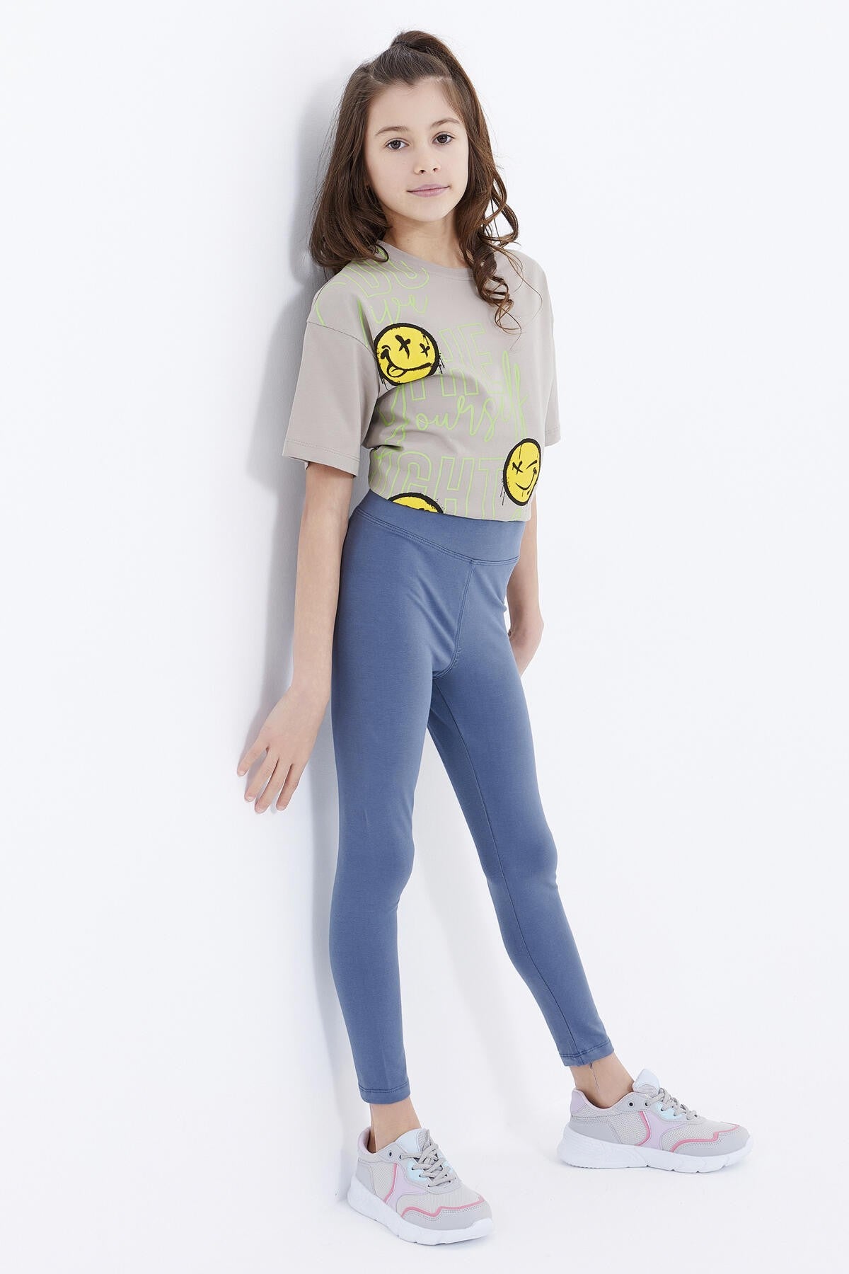 Image of Colanți de fete, culoare petrol, cu talie înaltă, slim fit - 75047