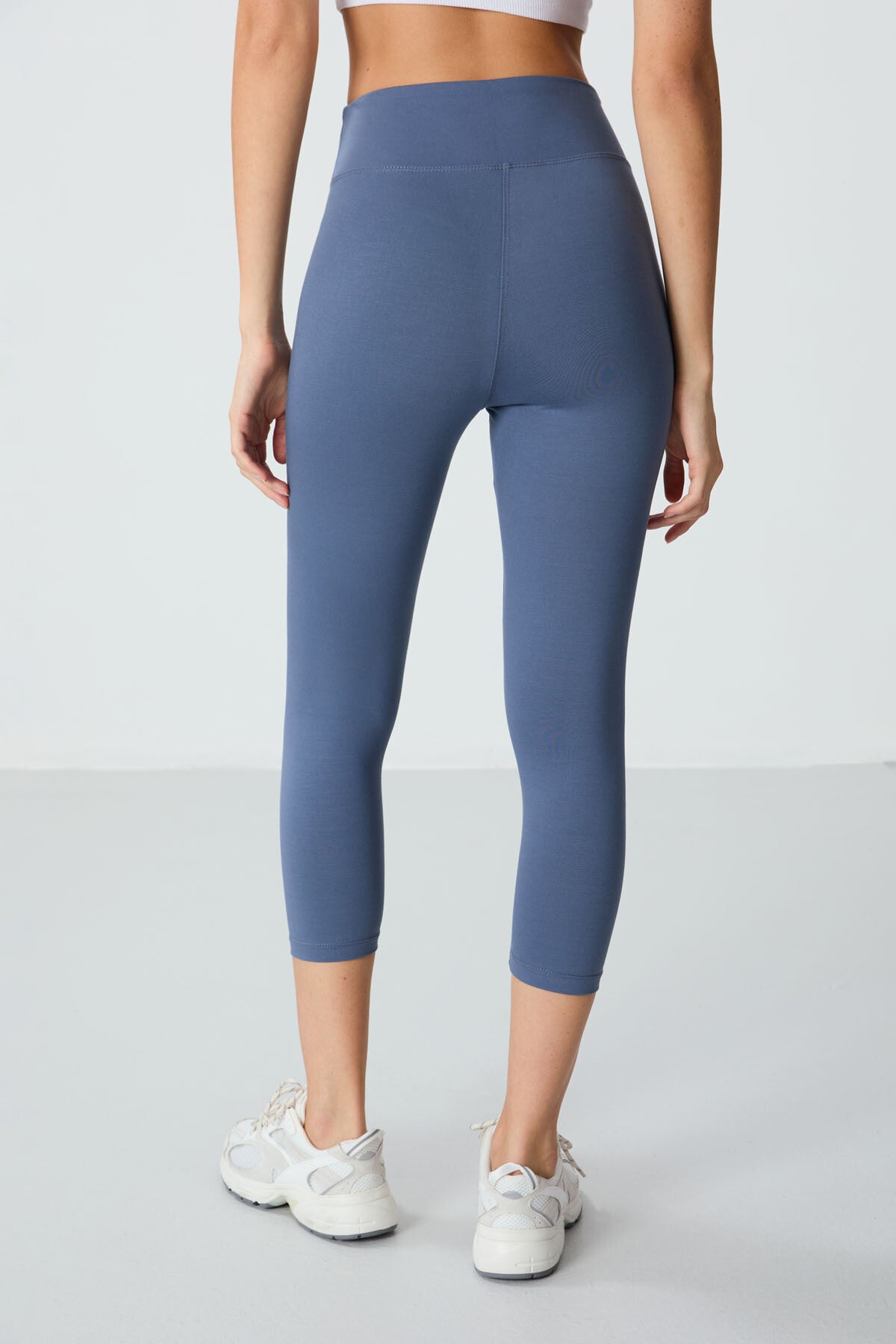 Image of Petrol Yüksek Bel Slim Fit Dar Paça Kadın Kapri Tayt - 93097