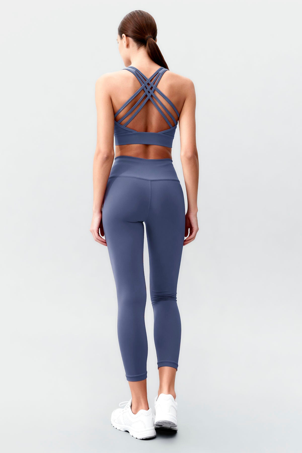 Image of Petrol Yüksek Bel Toparlayıcı Çapraz Sırt Detaylı Slim Fit Kadın Tayt Takım - 95283