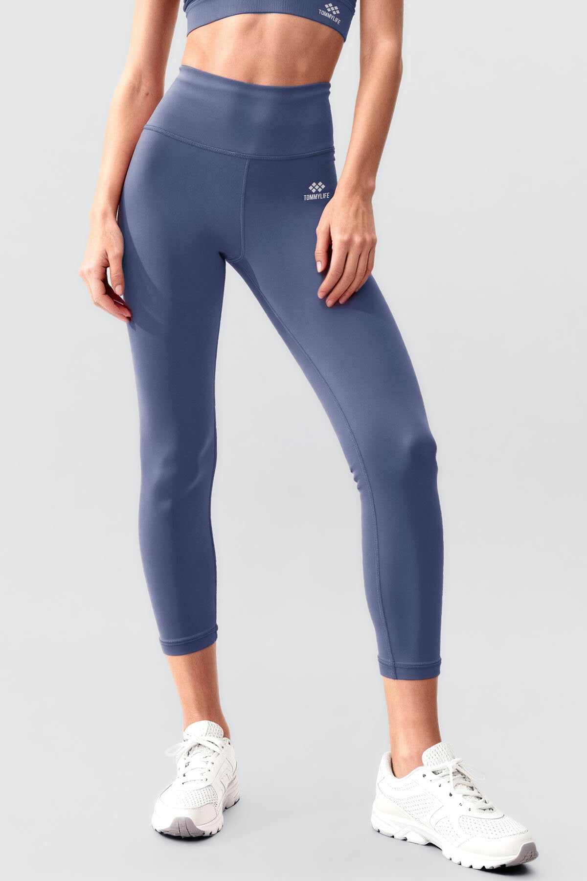 Image of Petrol Yüksek Bel Toparlayıcı Çapraz Sırt Detaylı Slim Fit Kadın Tayt Takım - 95283