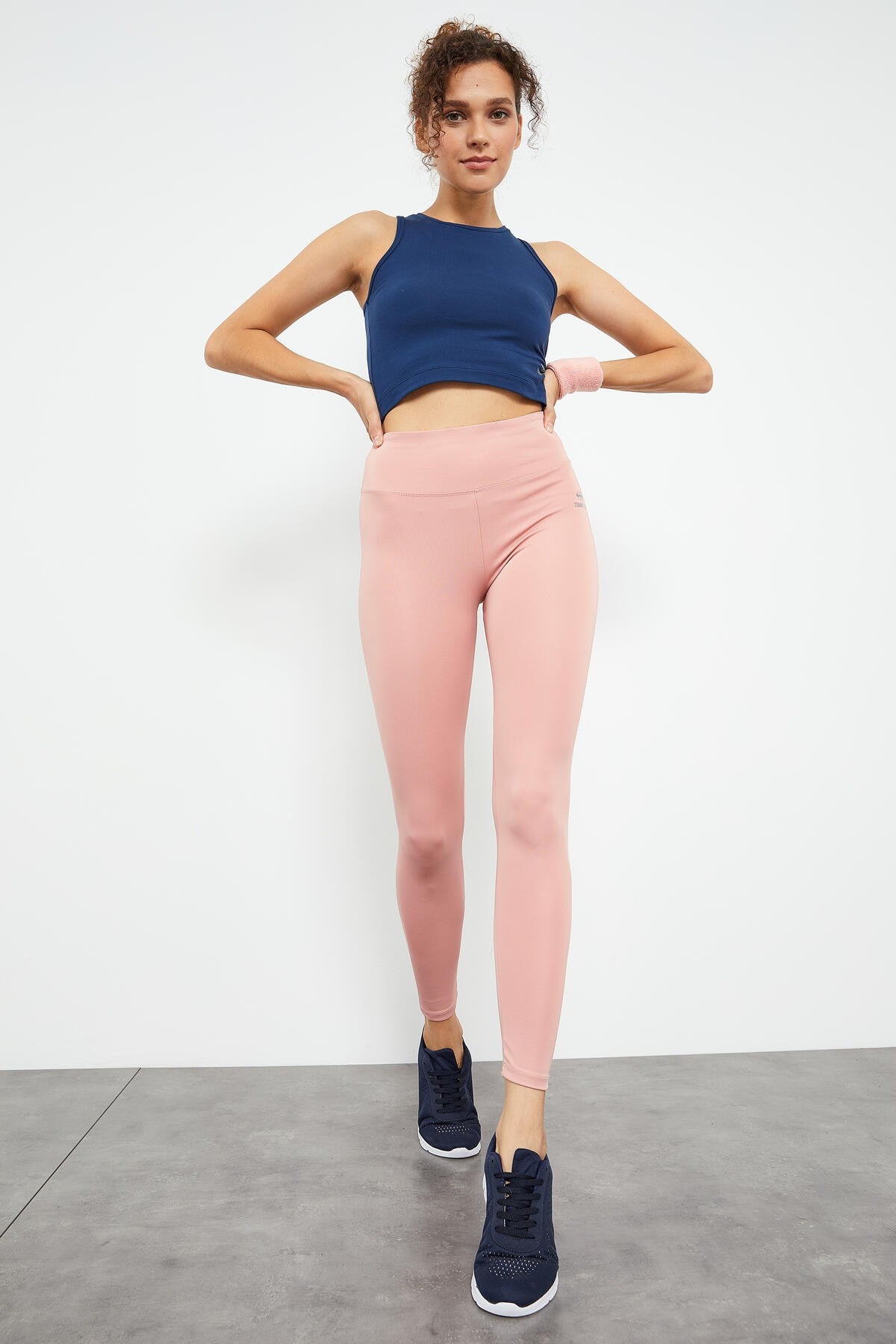 Image of Pudra Yüksek Bel Streç Slim Fit Dar Paça Kadın Tayt - 94545