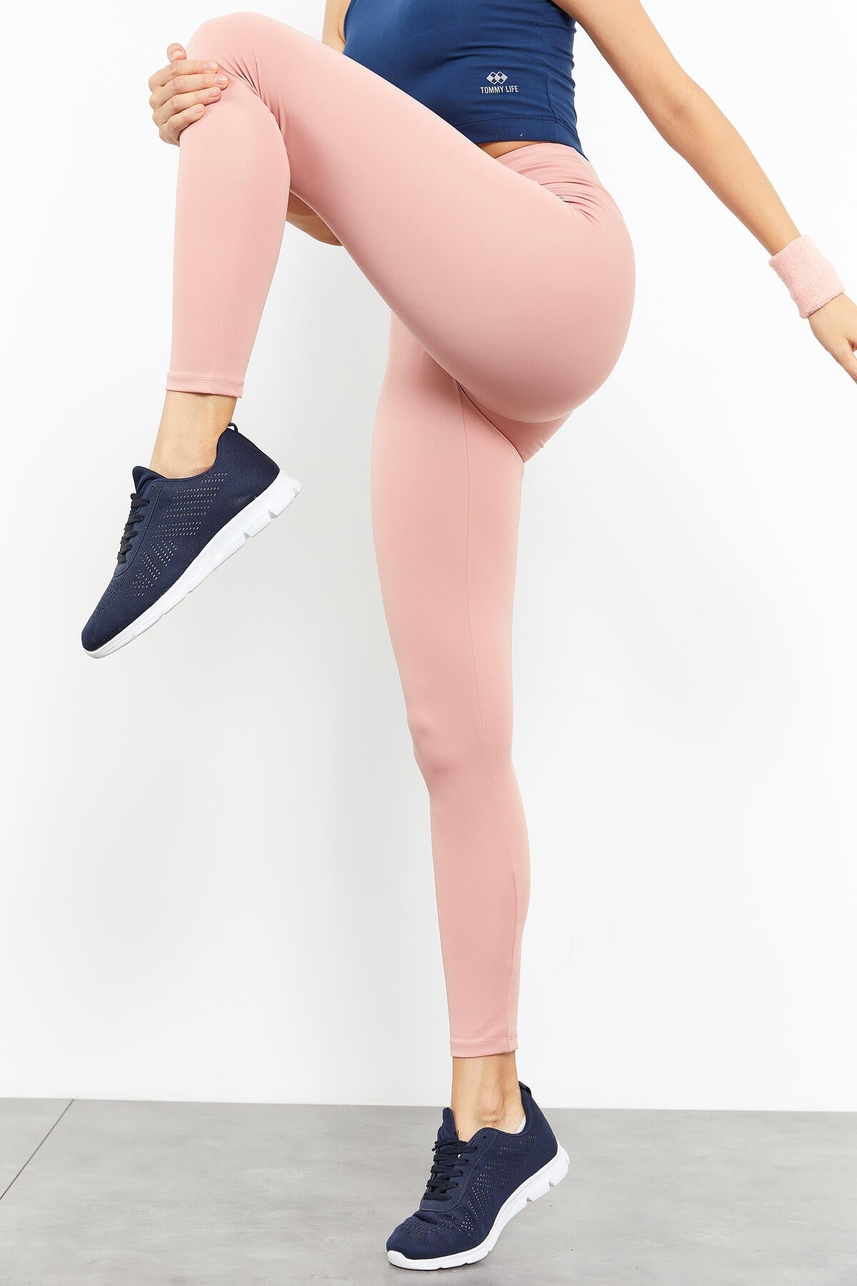 Image of Colanți roz pudră pentru femei, cu talie înaltă, elastici, slim fit, cu croială îngustă - 94545