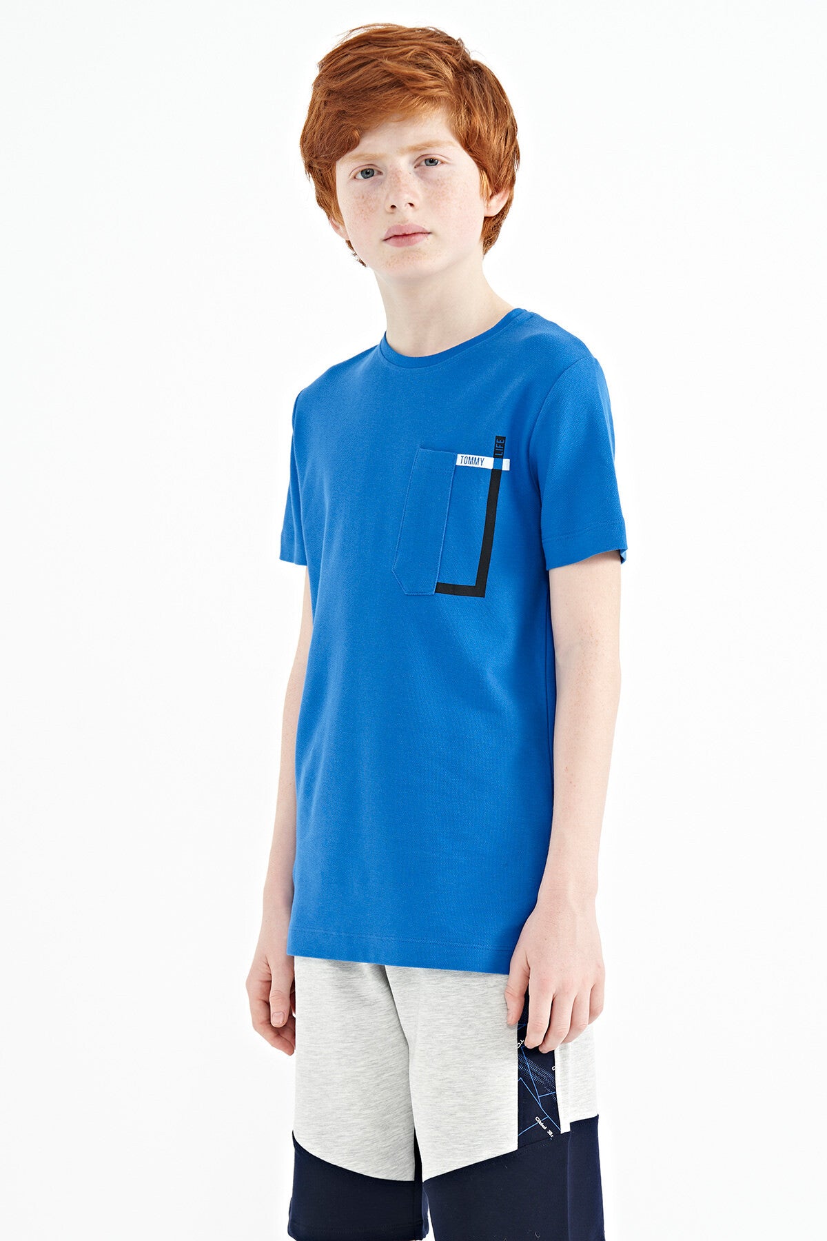 Image of Saks Cep Detaylı O Yaka Standart Kalıp Erkek Çocuk T-Shirt - 11120