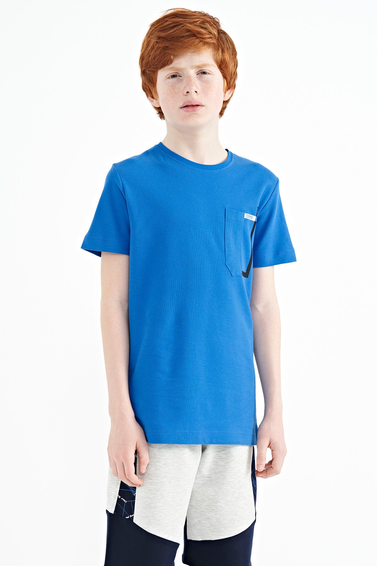 Image of Saks Cep Detaylı O Yaka Standart Kalıp Erkek Çocuk T-Shirt - 11120