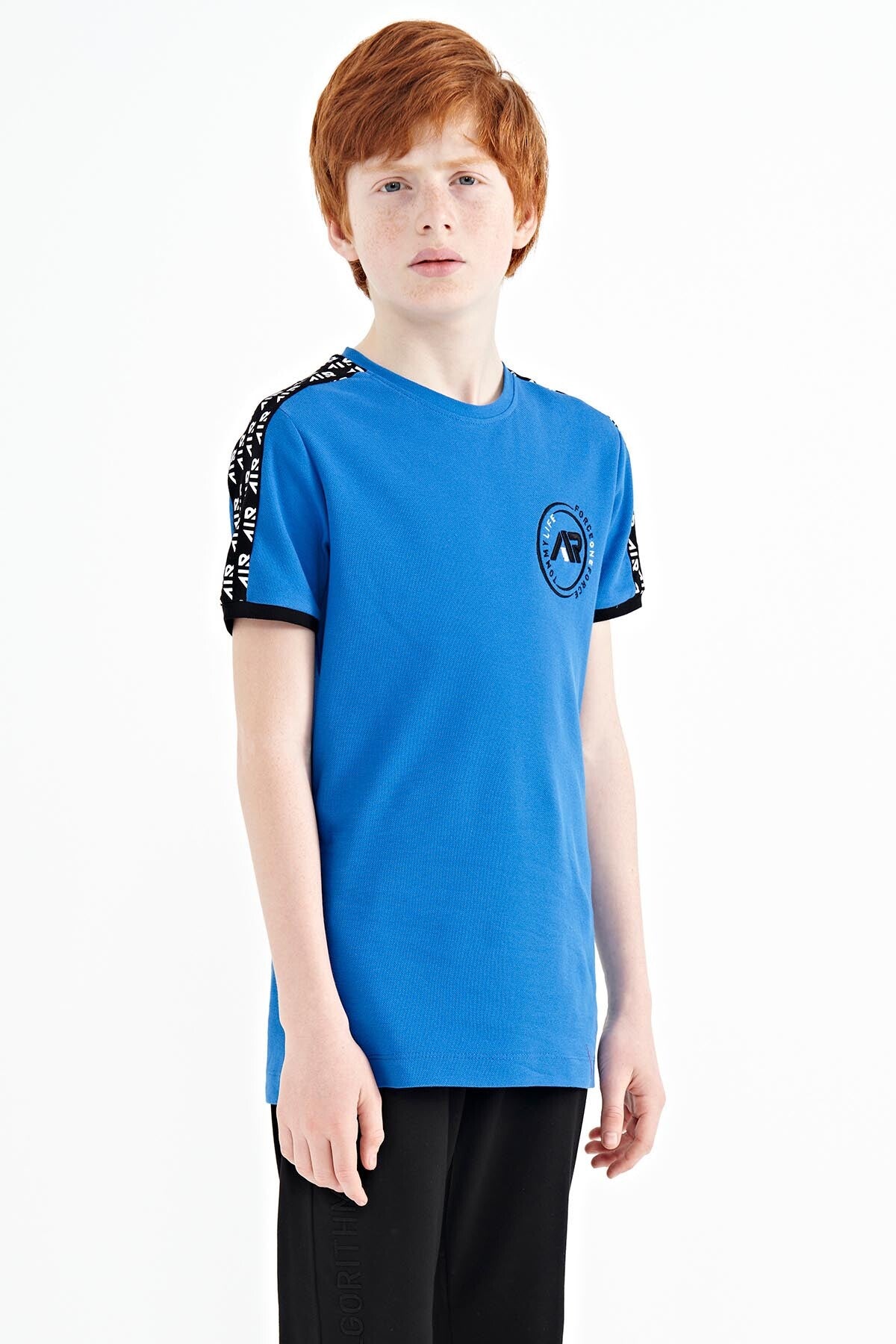 Image of Saks Omuz Baskı Detaylı Standart Kalıp O Yaka Erkek Çocuk T-Shirt - 11121