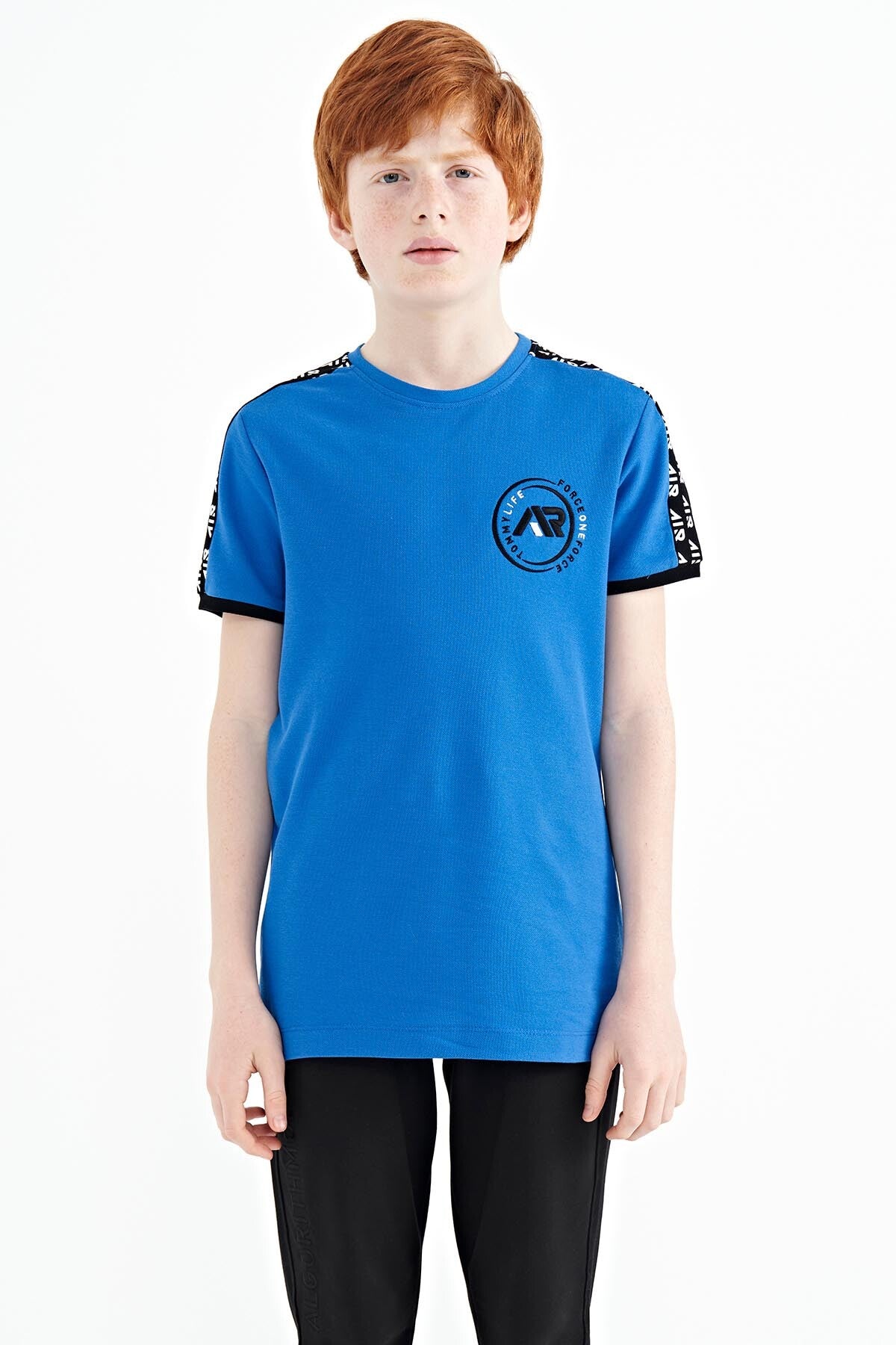 Image of Saks Omuz Baskı Detaylı Standart Kalıp O Yaka Erkek Çocuk T-Shirt - 11121