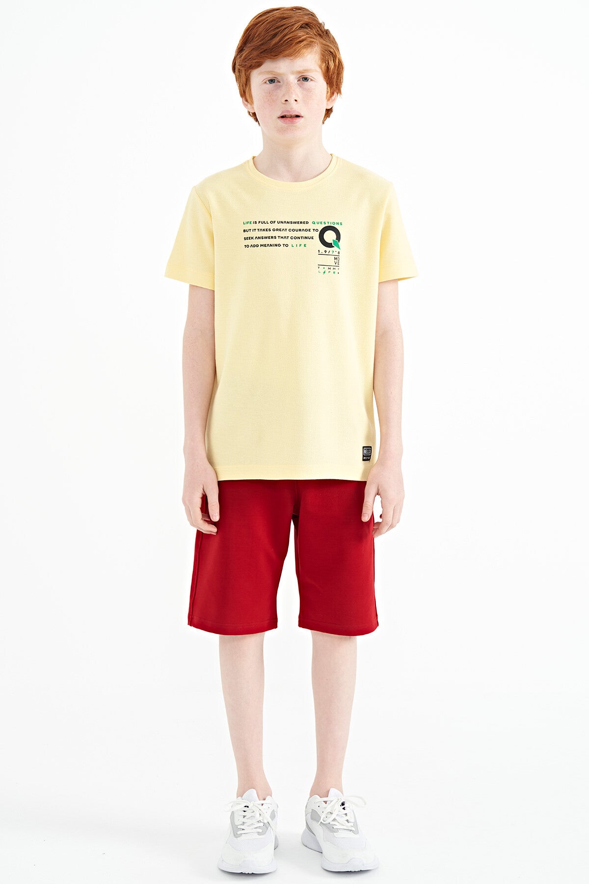 Image of Sarı Baskı Detaylı O Yaka Standart Kalıp Erkek Çocuk T-Shirt - 11145