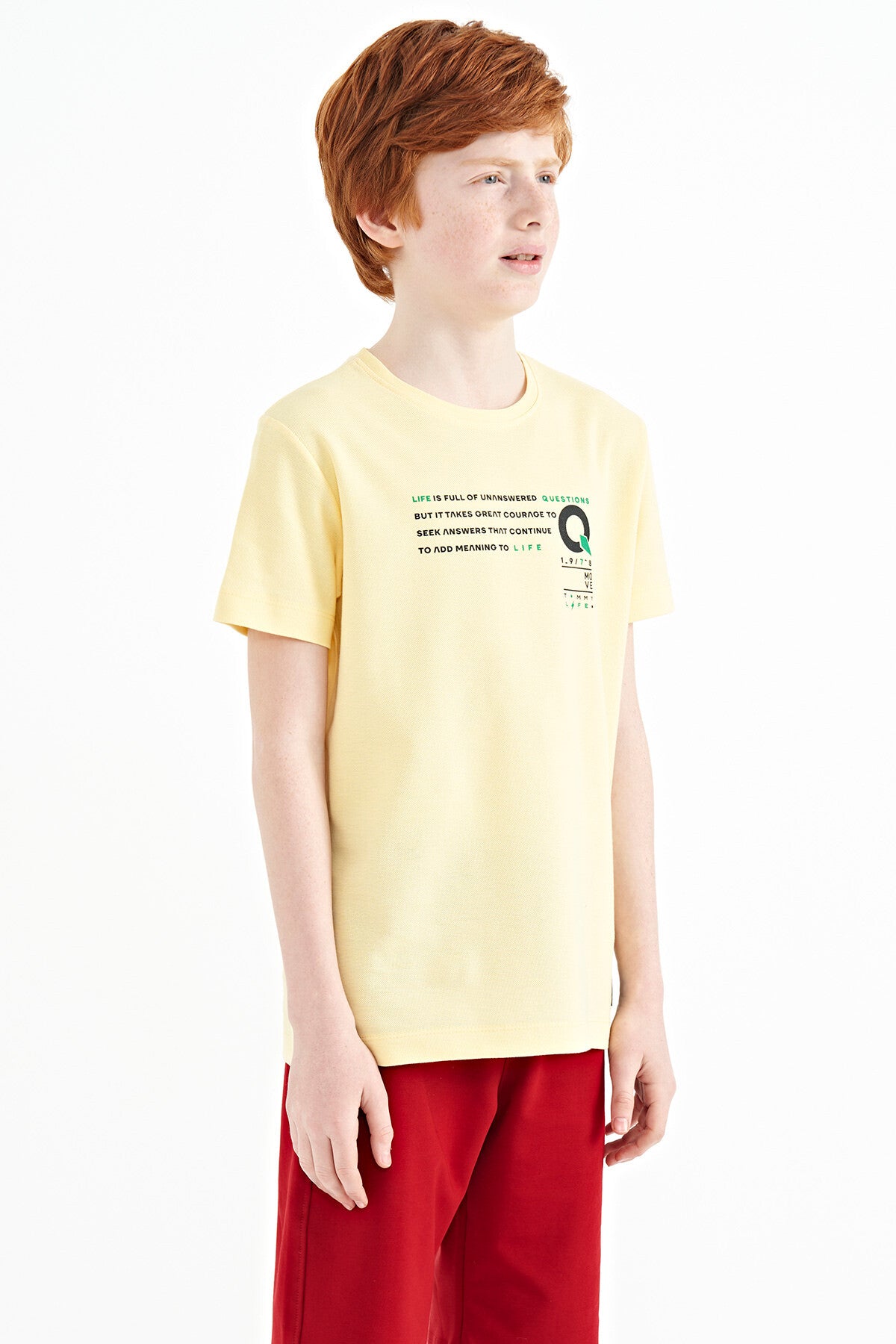 Image of Sarı Baskı Detaylı O Yaka Standart Kalıp Erkek Çocuk T-Shirt - 11145