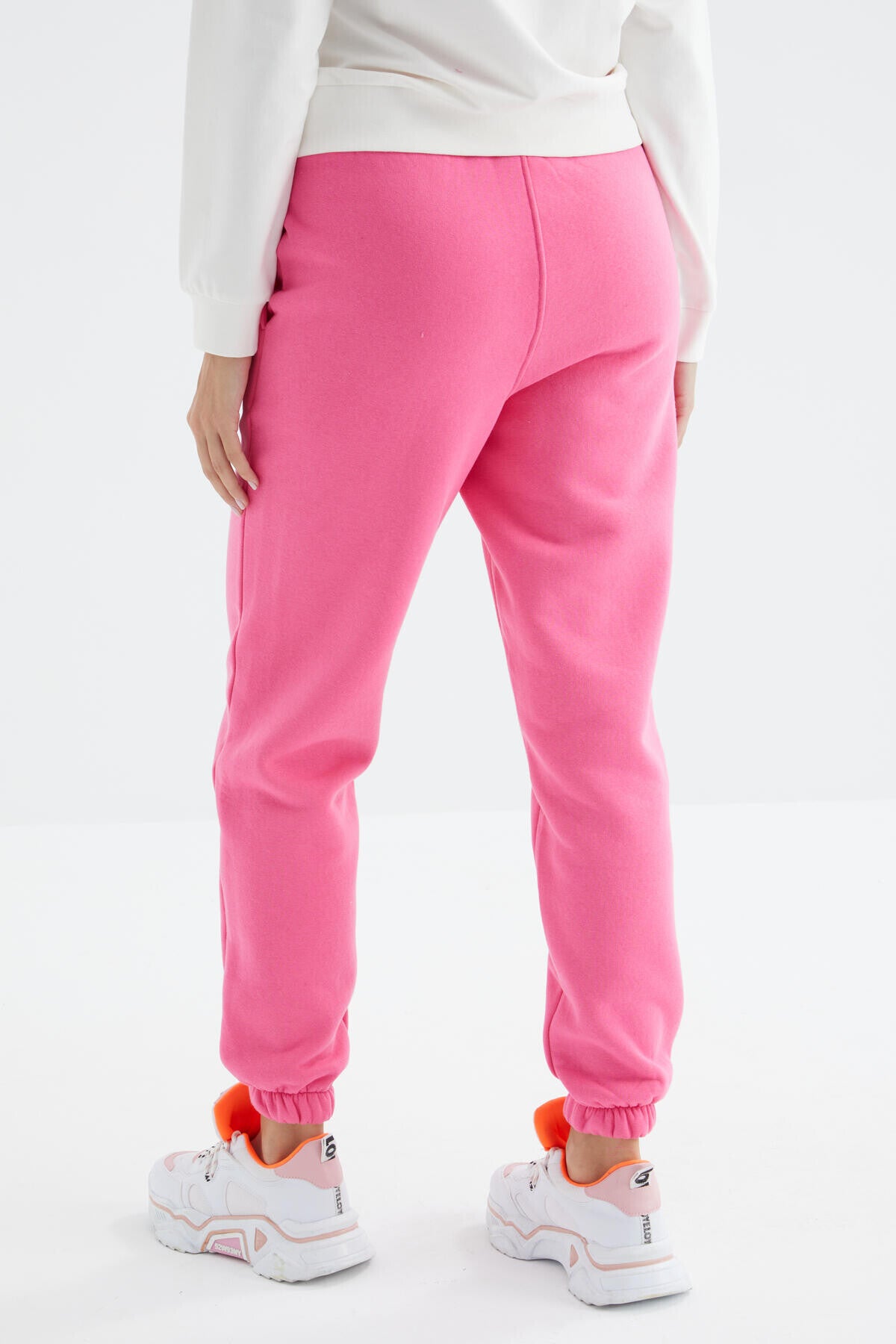 Image of Şeker Pembe Yüksek Bel Şardonlu 3 İplik Pamuklu Basic Kadın Eşofman Altı - 94624