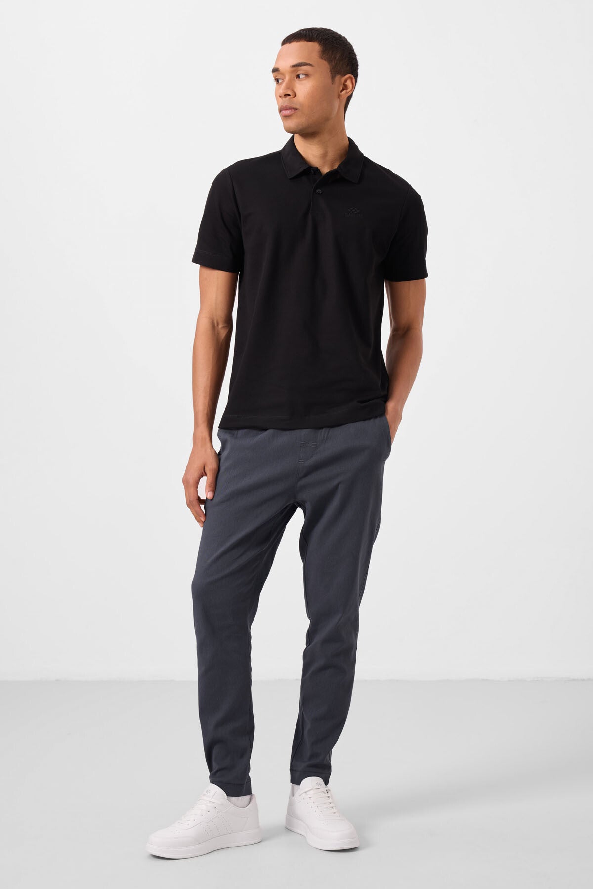 Image of Black Standard Fit Basic Polo Collar Men's T-Shirt - 87748