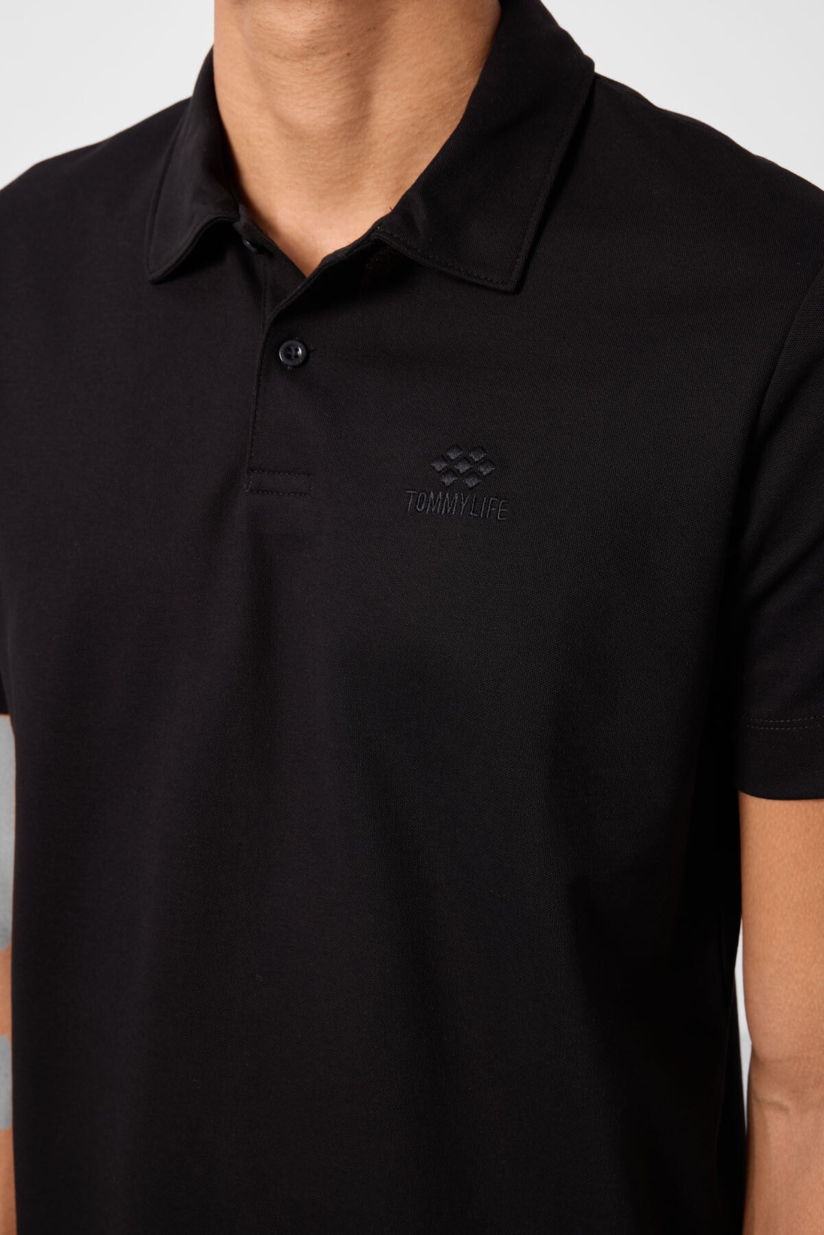 Image of Black Standard Fit Basic Polo Collar Men's T-Shirt - 87748