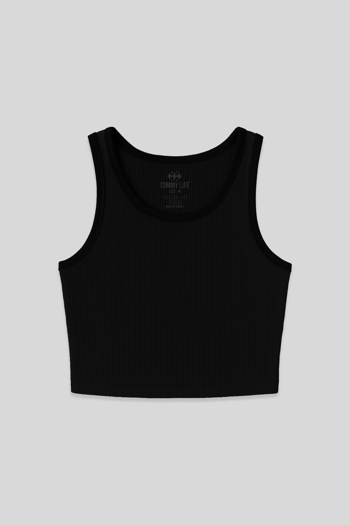 Image of Siyah Basic Sıfır Kol Dar Kalıp U Yaka Kadın Crop Top Atlet - 97160