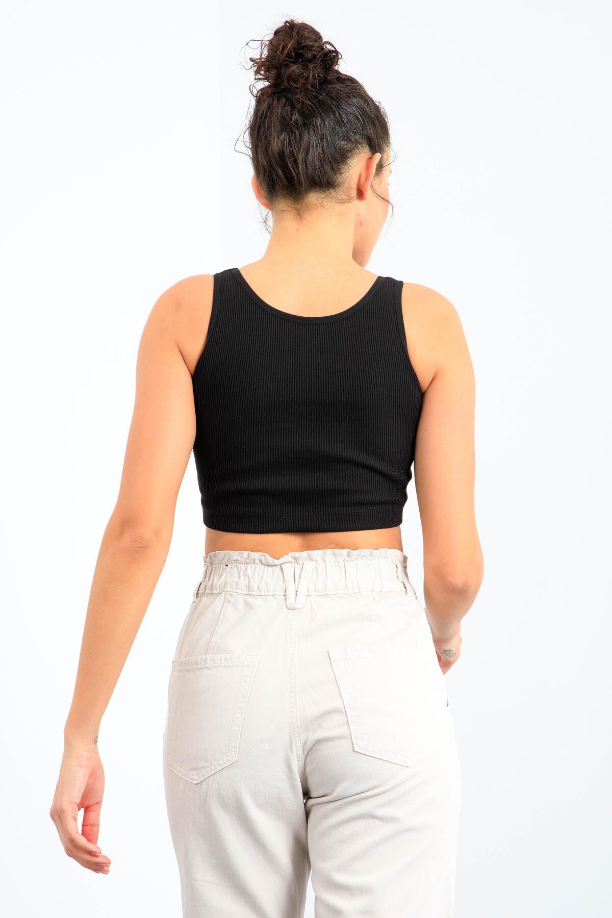 Image of Siyah Basic Sıfır Kol Dar Kalıp U Yaka Kadın Crop Top Atlet - 97160