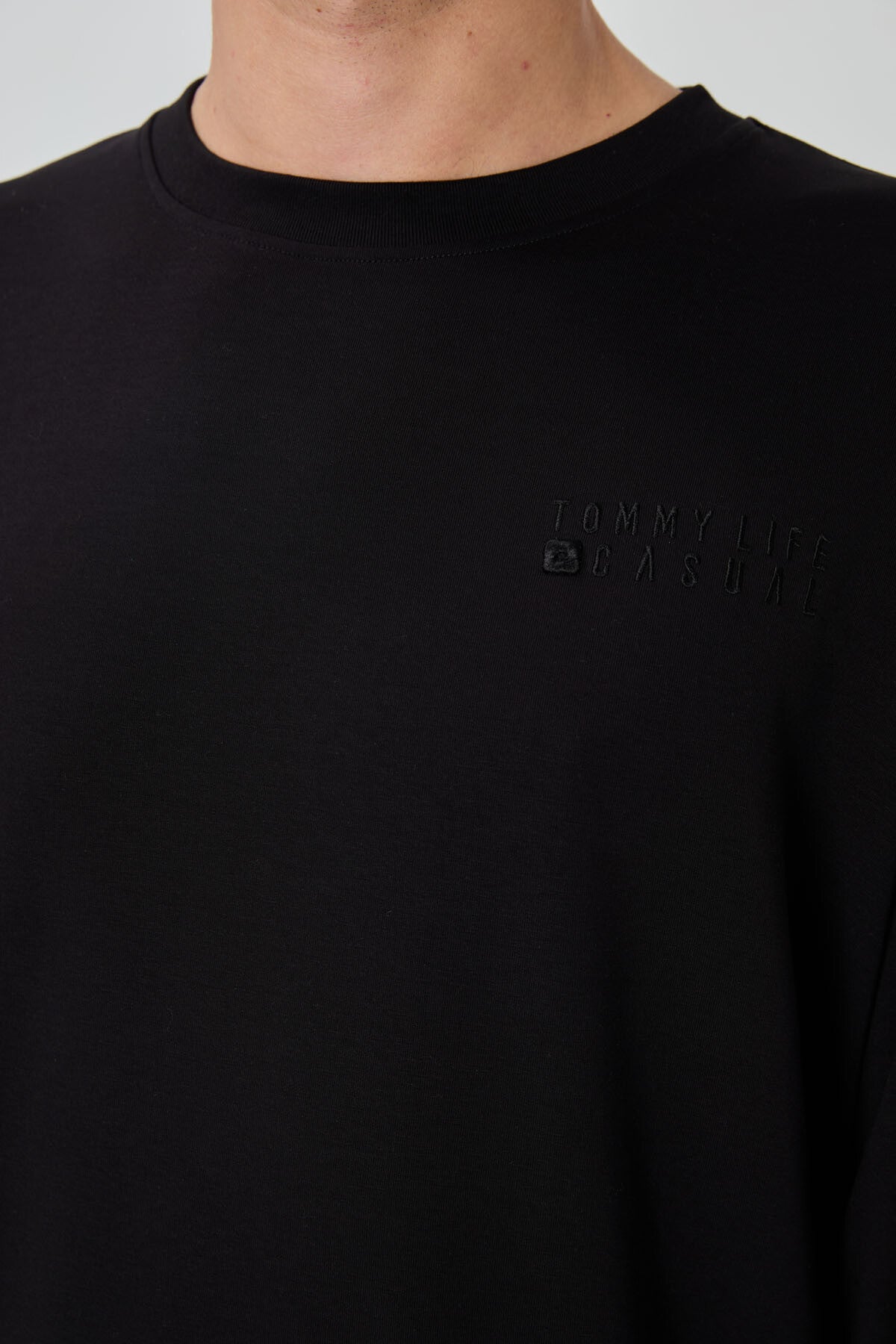 Image of Siyah Casual O Yaka Lastik Paça Pamuklu Erkek Oversize Eşofman Takımı - 85120