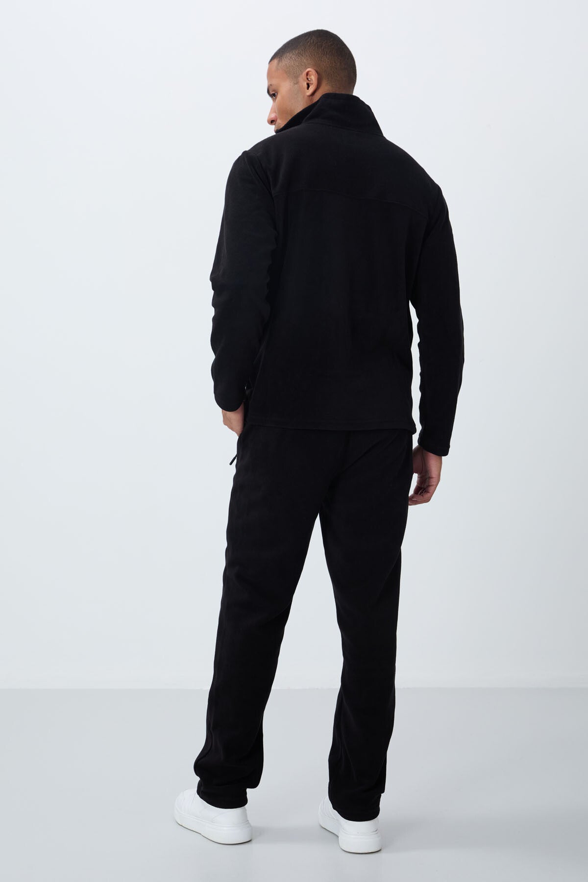 Image of Siyah Dik Yaka Basic Fermuar Cepli Standart Kalıp Erkek Polar Eşofman Takımı - 85193
