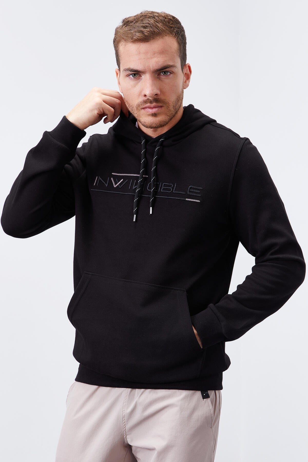 Image of Siyah Kanguru Cep Standart Kalıp Kapüşonlu Erkek Sweatshirt - 87883