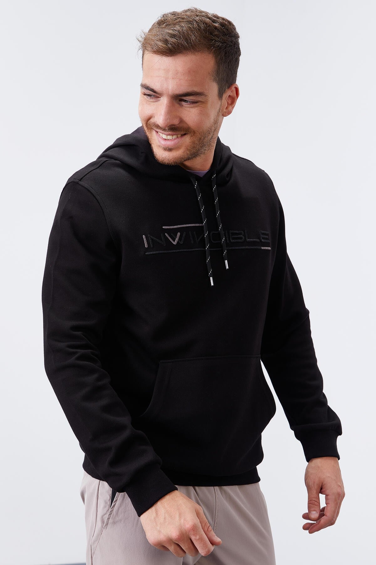 Image of Siyah Kanguru Cep Standart Kalıp Kapüşonlu Erkek Sweatshirt - 87883