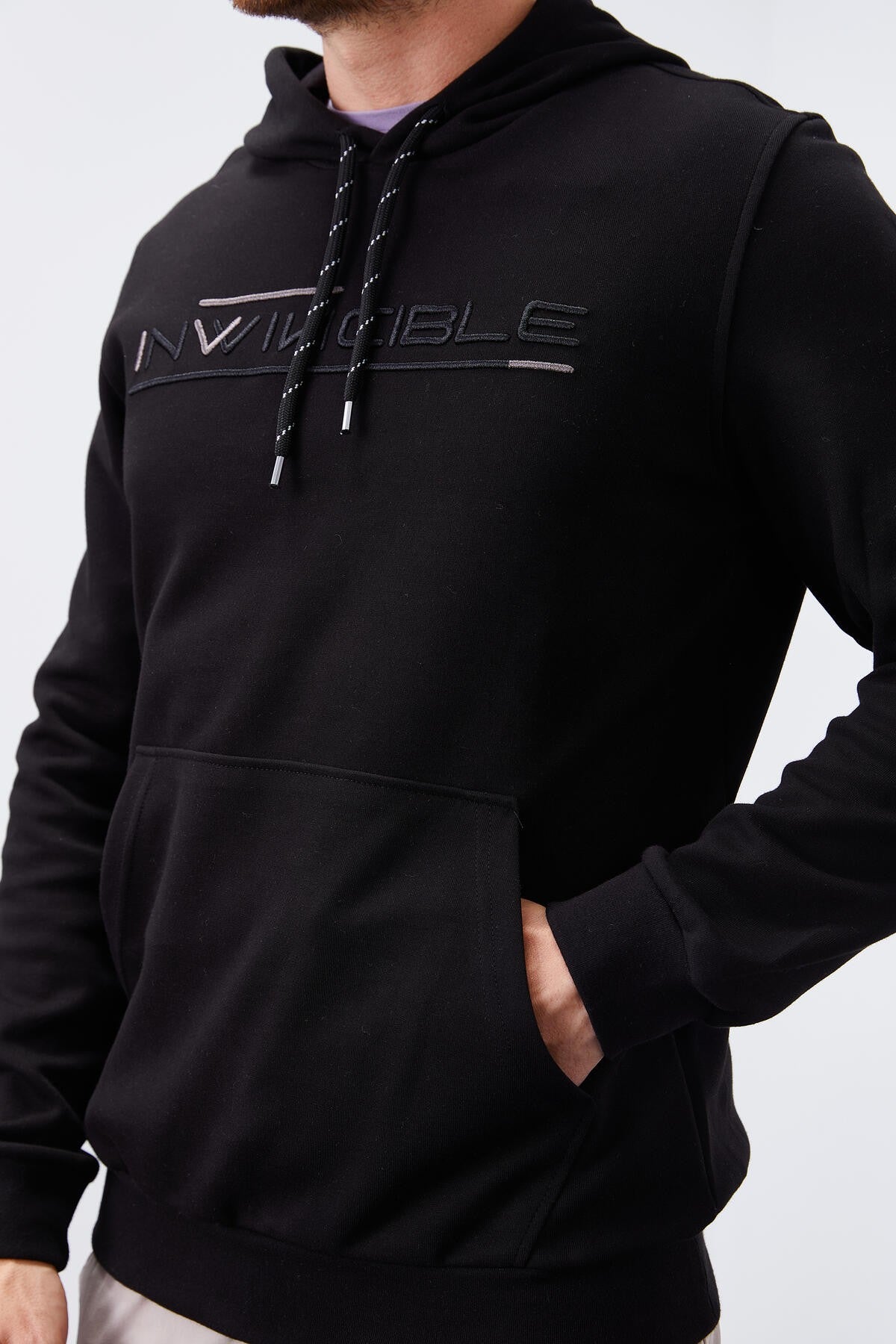 Image of Siyah Kanguru Cep Standart Kalıp Kapüşonlu Erkek Sweatshirt - 87883