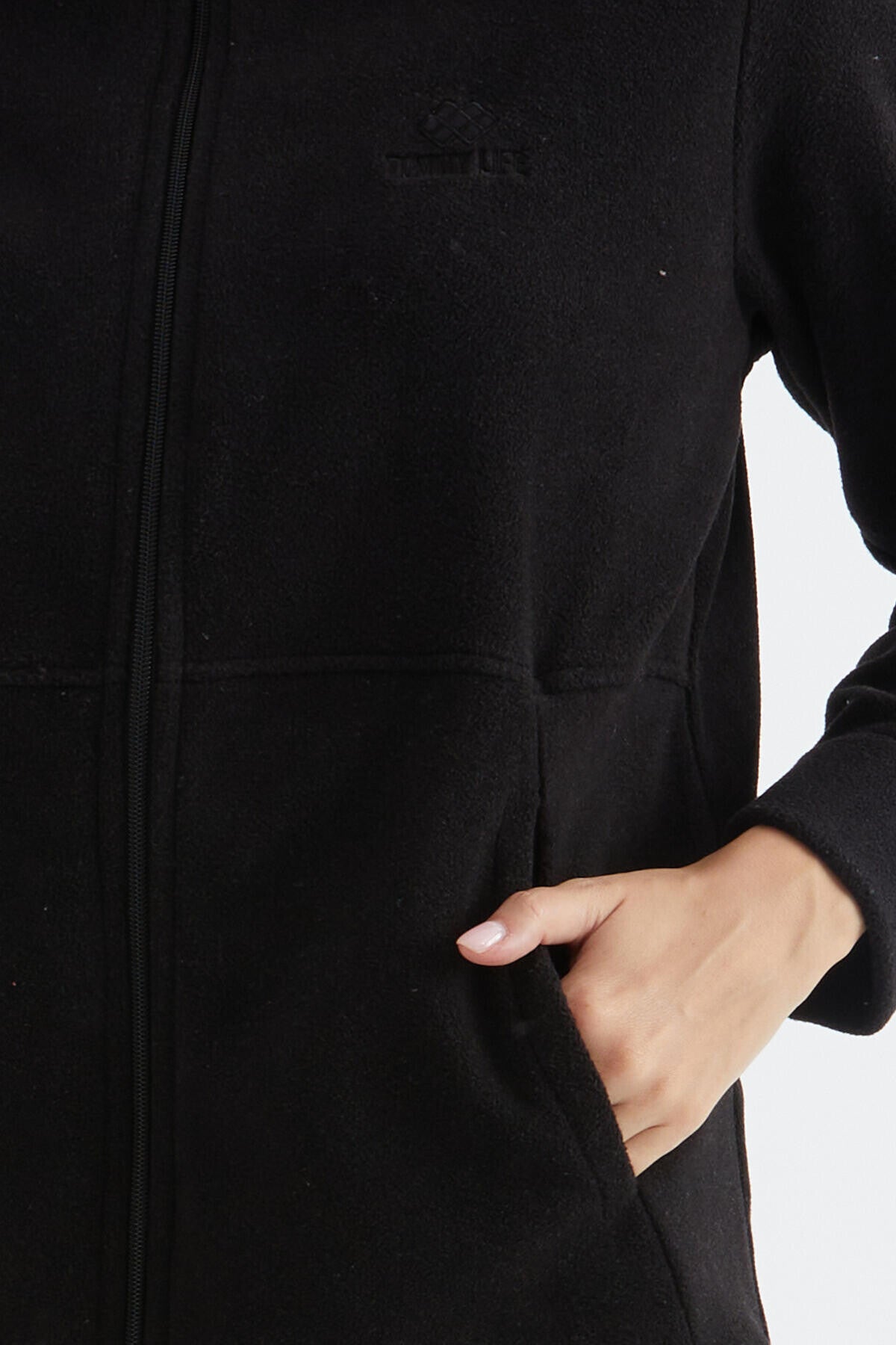 Image of Siyah Kapüşonlu Fermuarlı Rahat Form Kadın Polar Sweatshirt - 97233