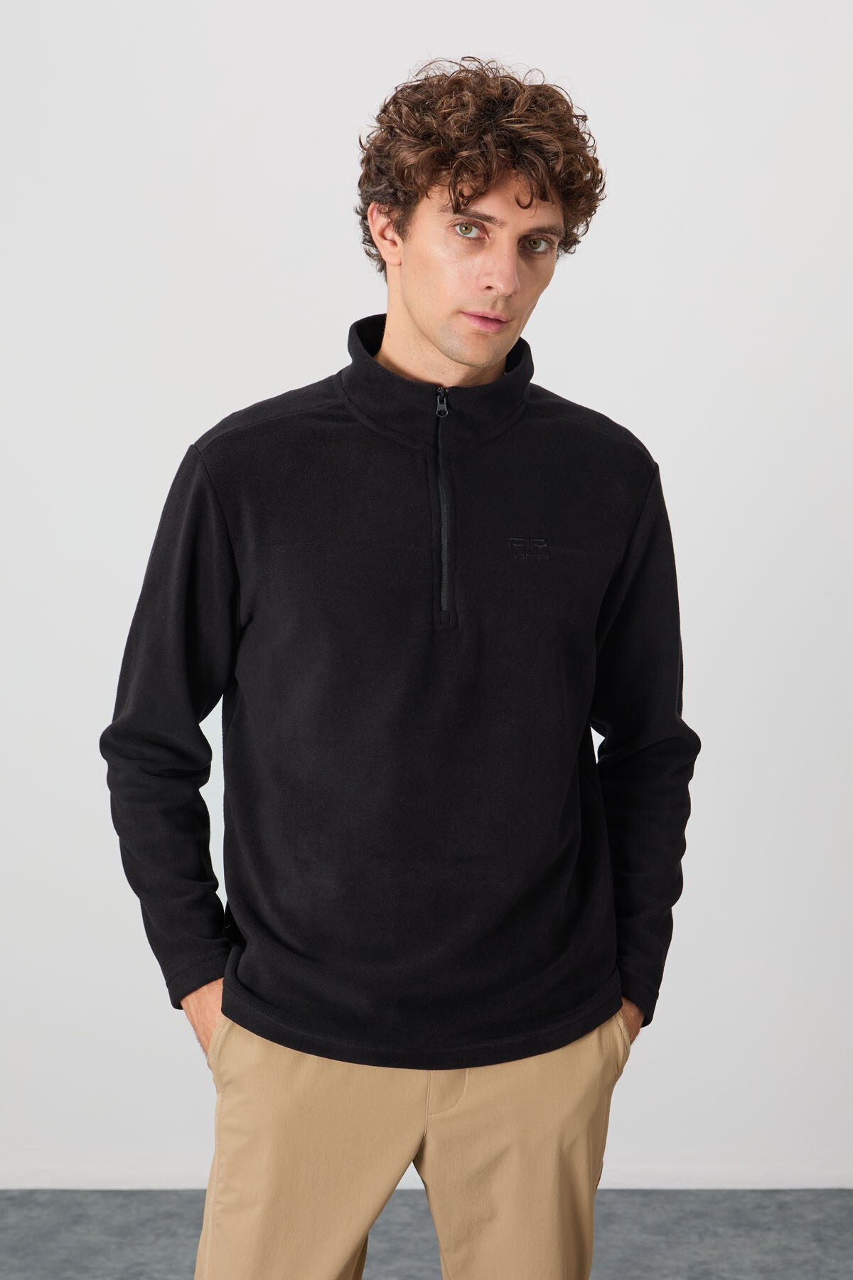 Image of River Siyah Dik Yaka Erkek Polar Sweatshirt - 88310