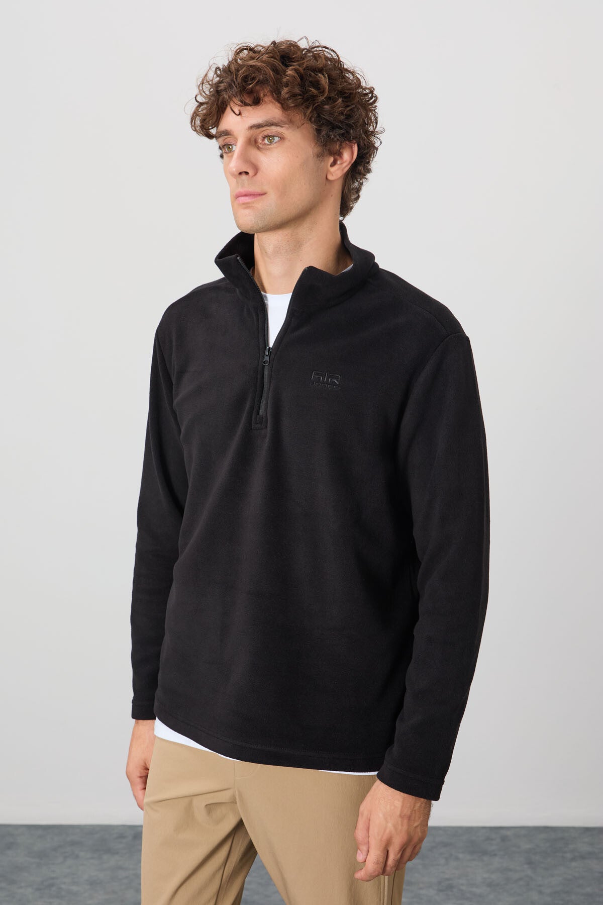 Image of River Siyah Dik Yaka Erkek Polar Sweatshirt - 88310