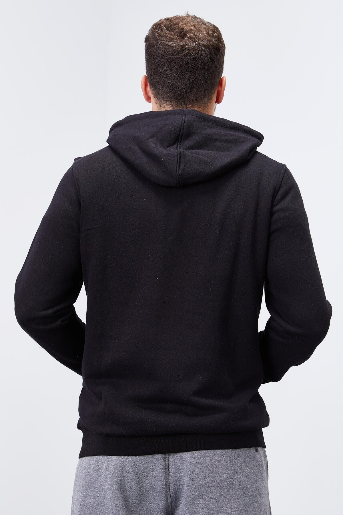 Image of Siyah Nakışlı Kanguru Cep Standart Kalıp Kapüşonlu Erkek Sweatshirt - 87839
