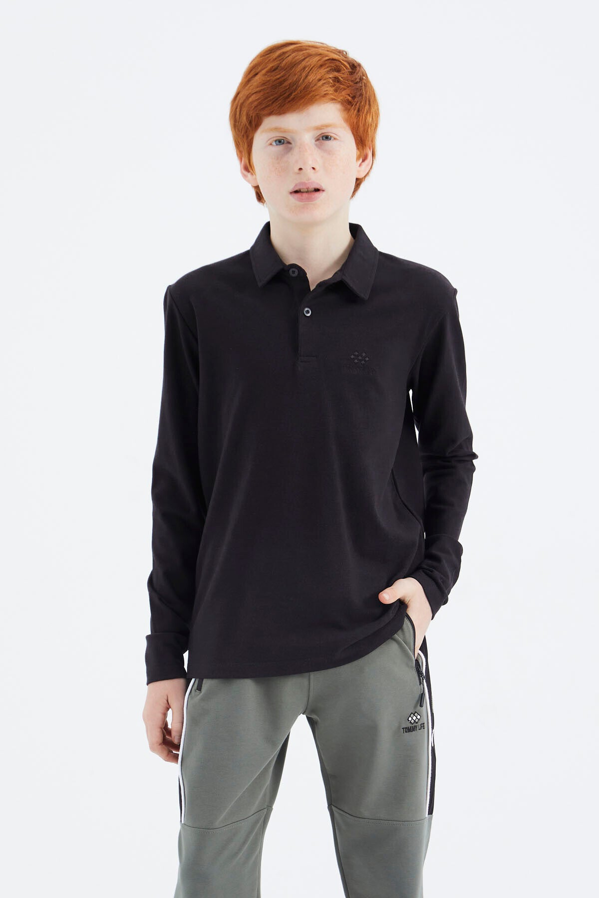 Image of Siyah Polo Yaka Basic Erkek Çocuk T-Shirt - 11171