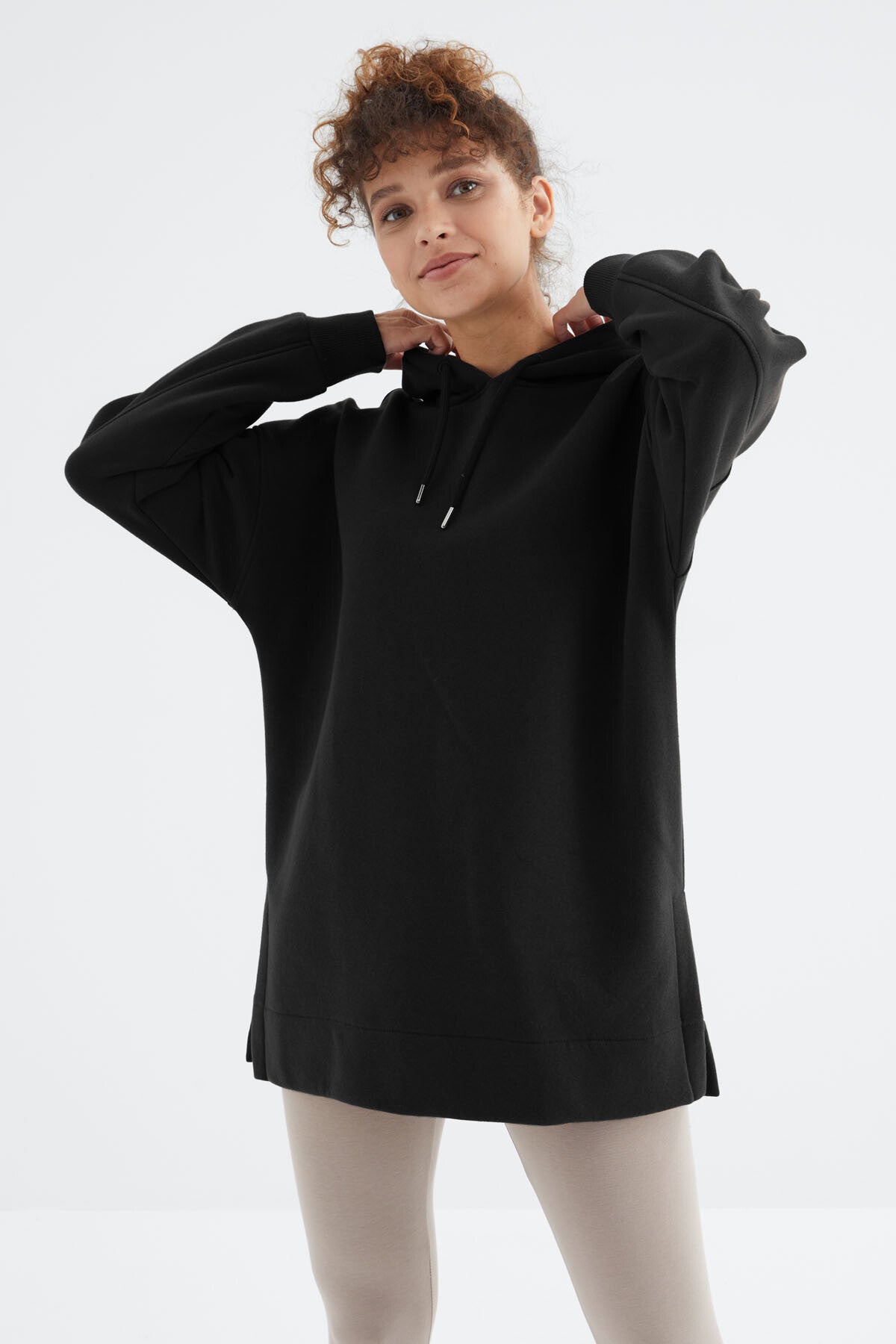 Image of Siyah Reglan Kol Basic Kapüşonlu Oversize Sweatshirt Tunik - 97242