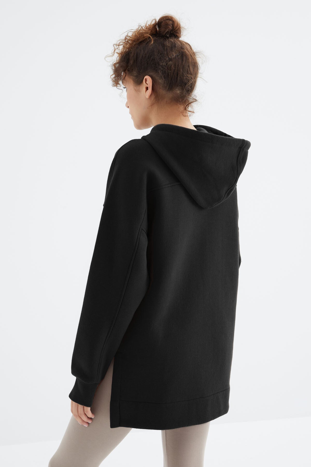 Image of Siyah Reglan Kol Basic Kapüşonlu Oversize Sweatshirt Tunik - 97242