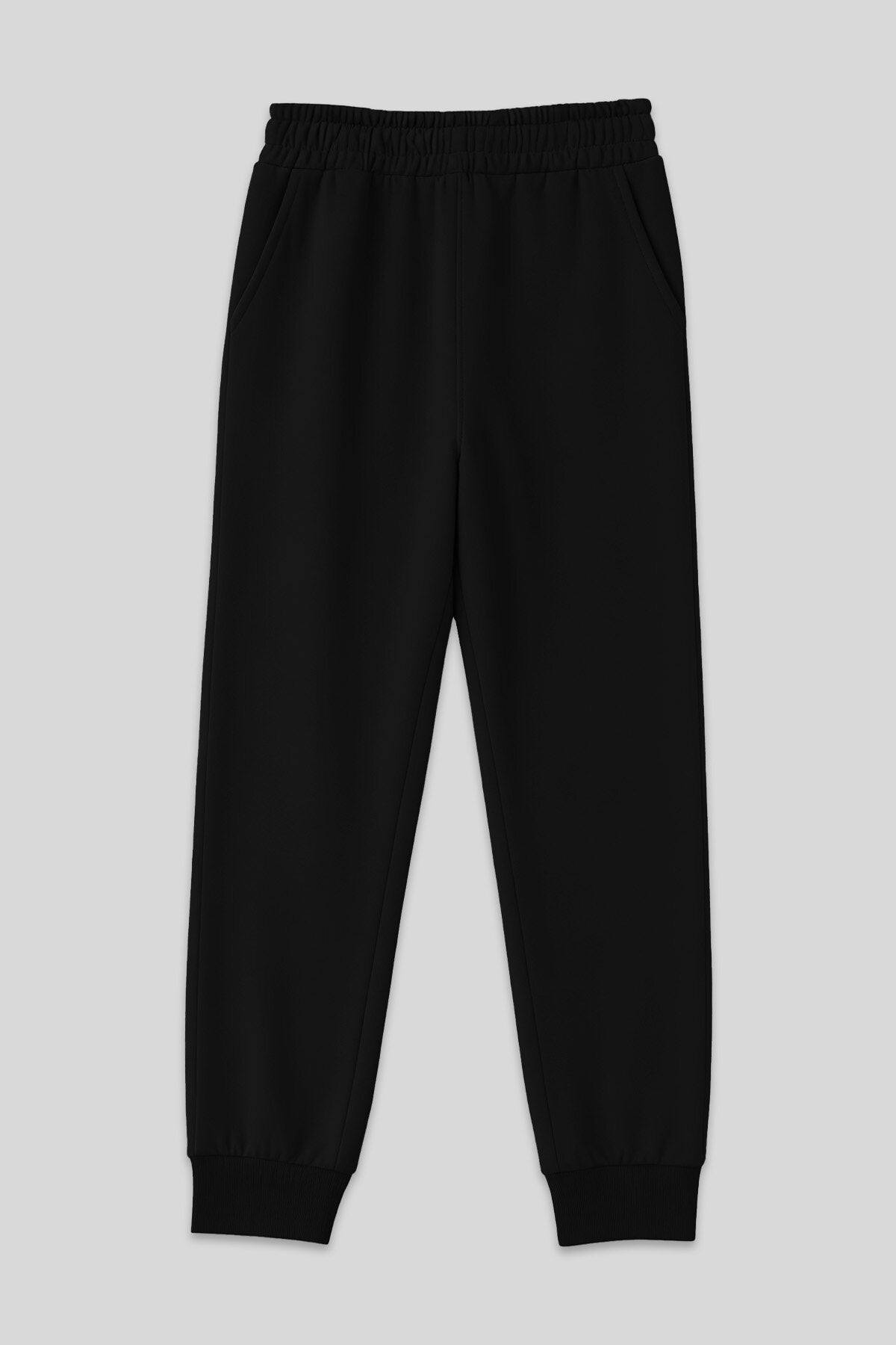 Image of Pantaloni de trening negri cu talie înaltă, croială confortabilă și manșete pentru femei - 94561