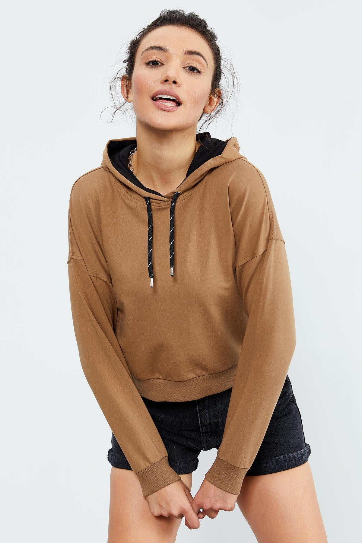 Image of Toprak Uzun Kol Rahat Form Kapüşonlu Kadın Sweatshirt - 97115